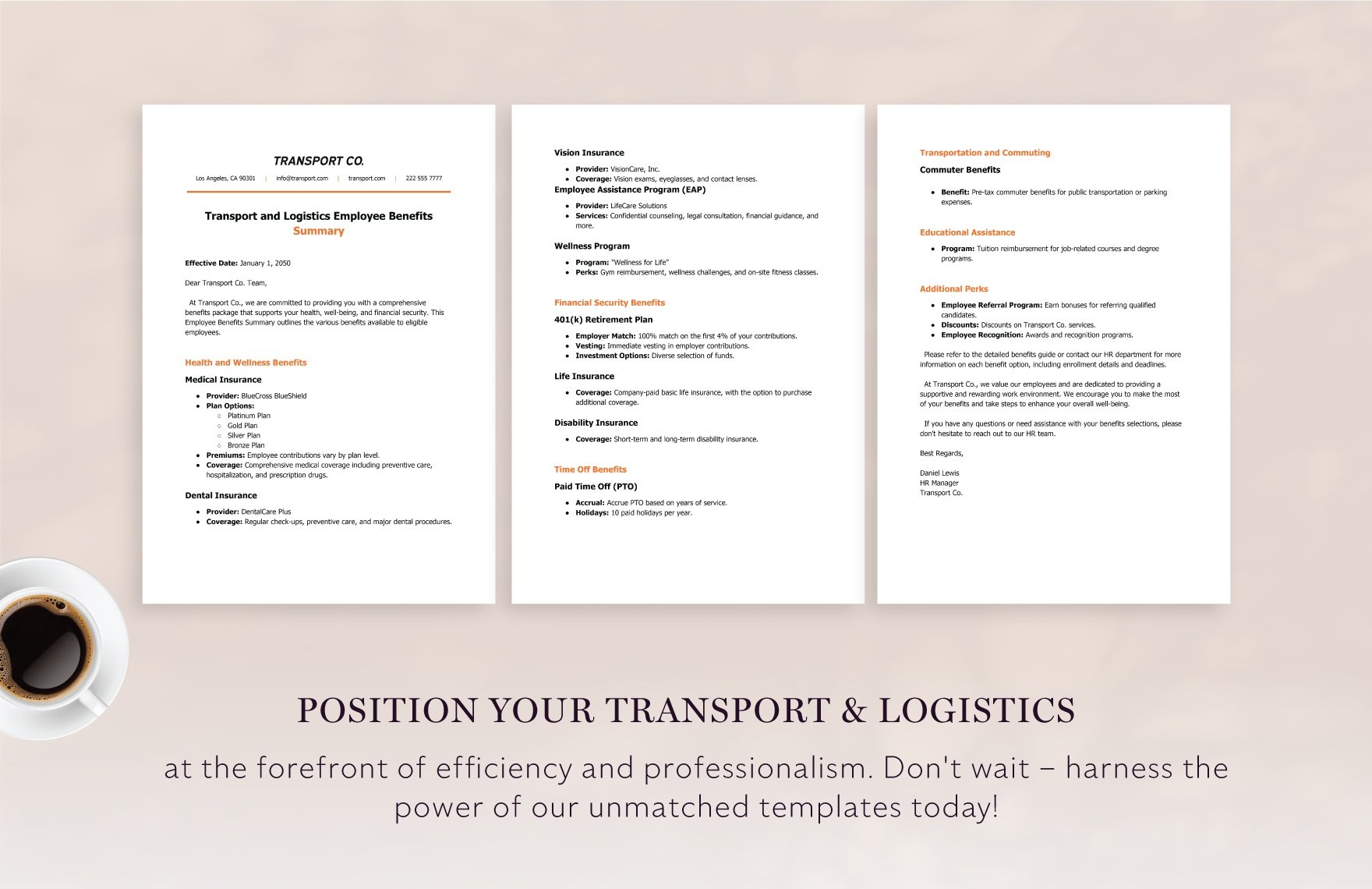 Transport and Logistics Employee Benefits Summary Template
