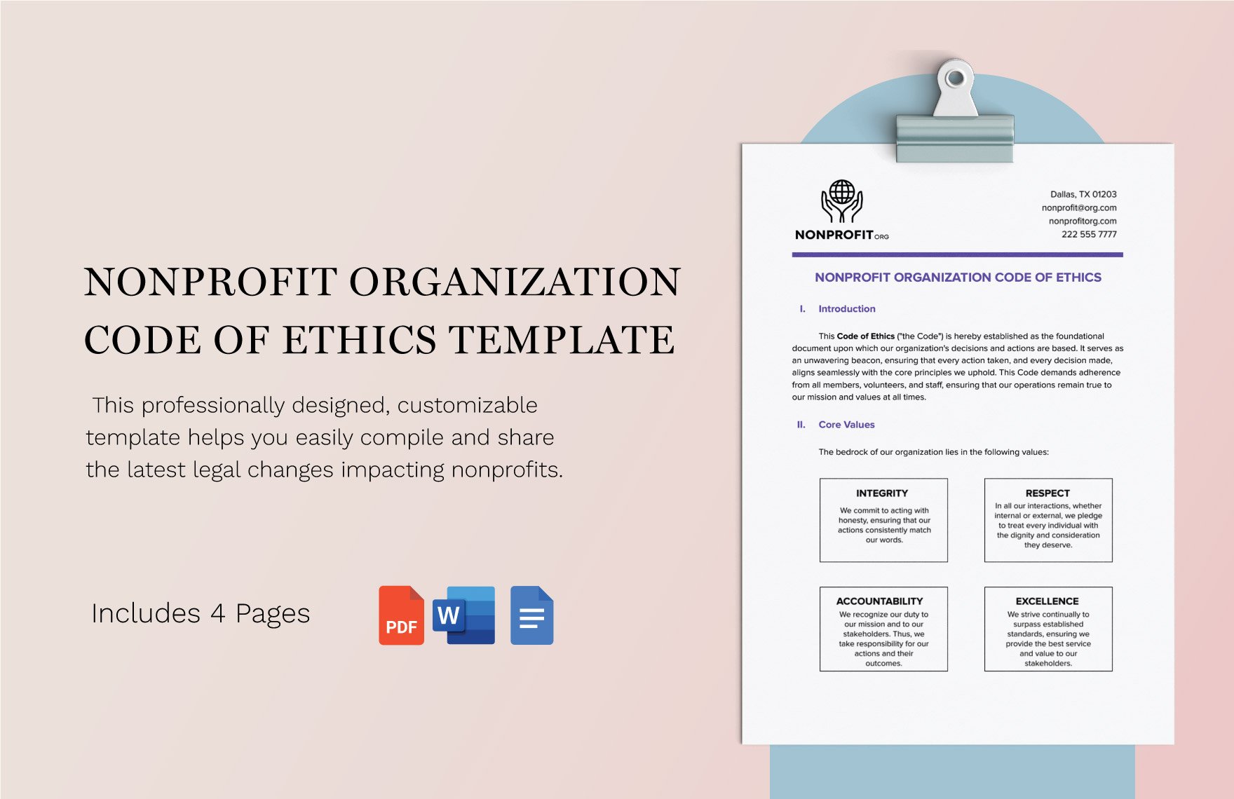 Nonprofit Organization Code of Ethics Template