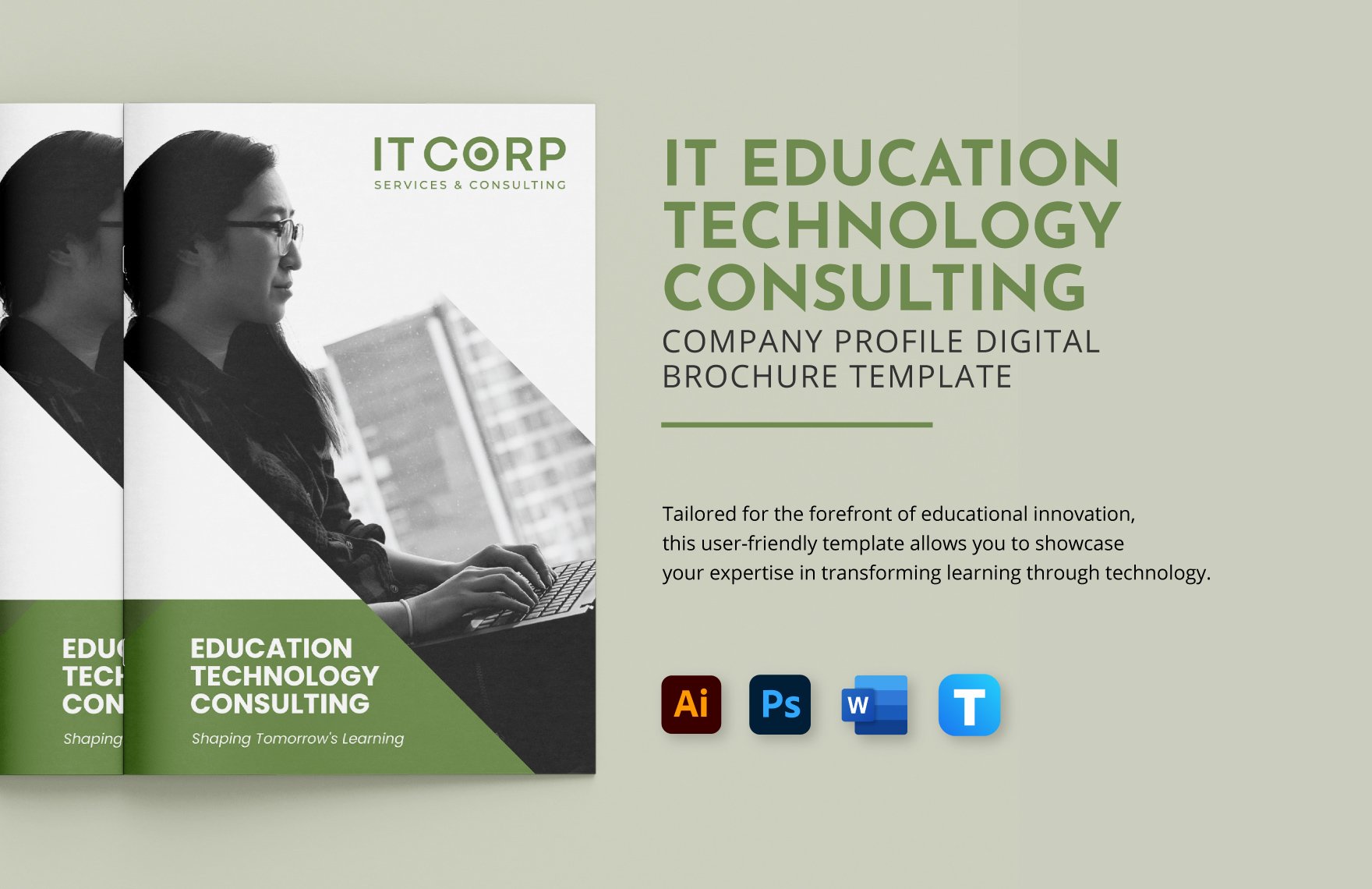 IT Education Technology Consulting Company Profile Digital Brochure Template in Word, Illustrator, PSD