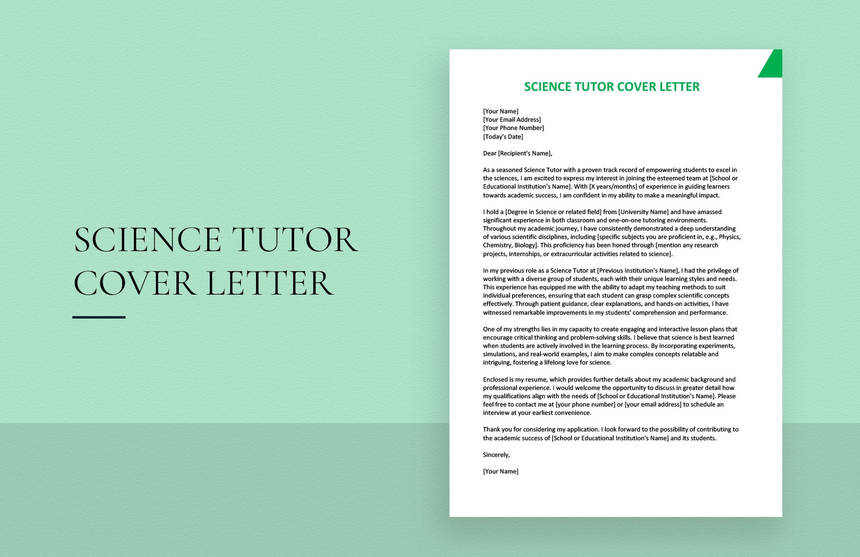 Science Tutor Cover Letter in Word, Google Docs
