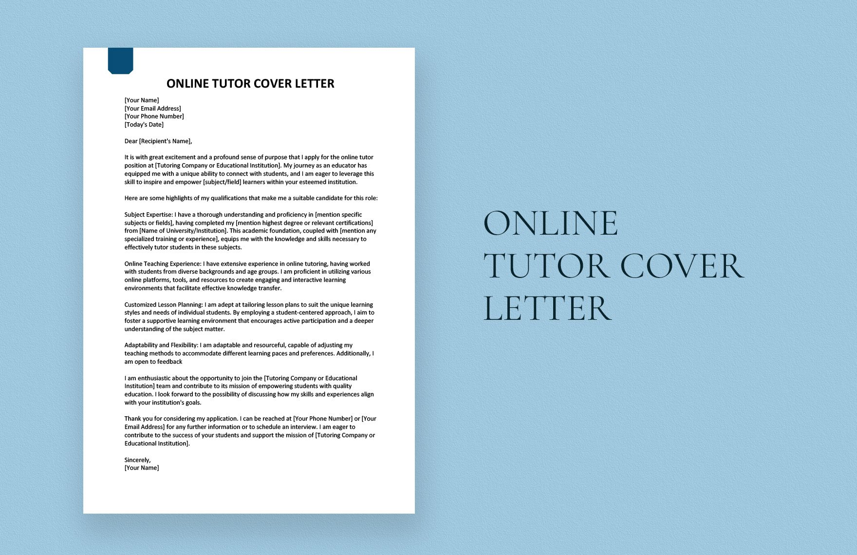 Online Tutor Cover Letter in Word, Google Docs