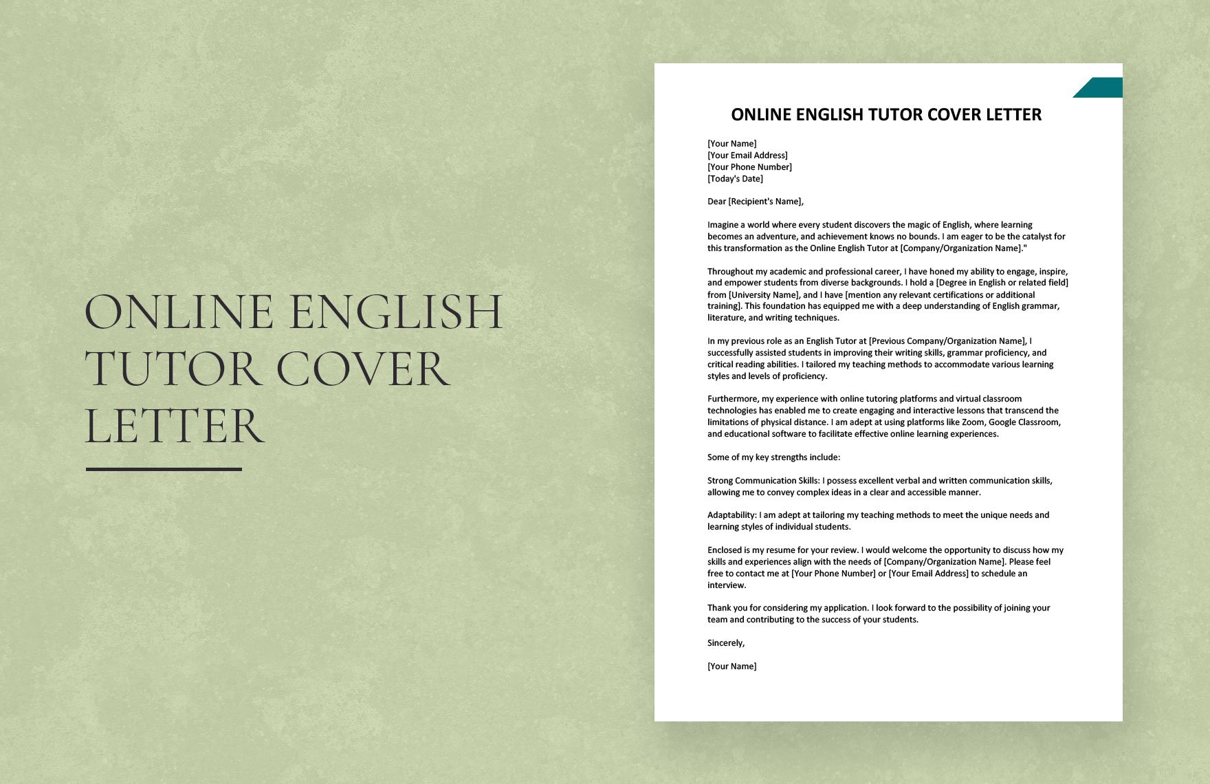 Online English Tutor Cover Letter in Word, Google Docs