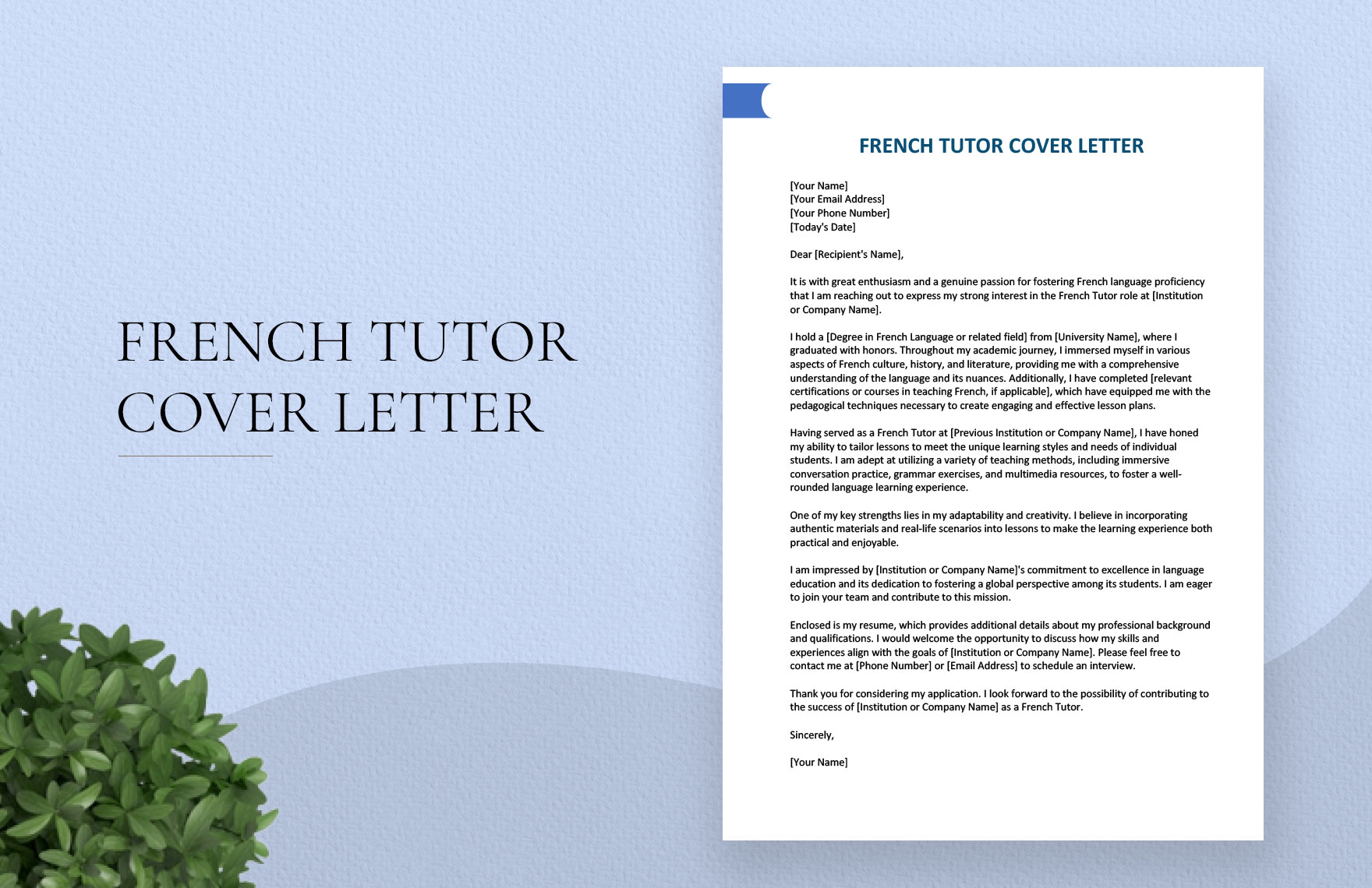 French Tutor Cover Letter in Word, Google Docs