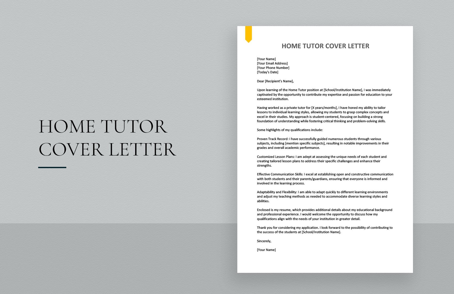 Home Tutor Cover Letter