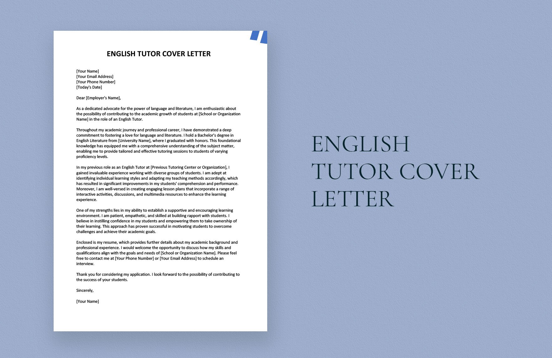 English Tutor Cover Letter in Word, Google Docs