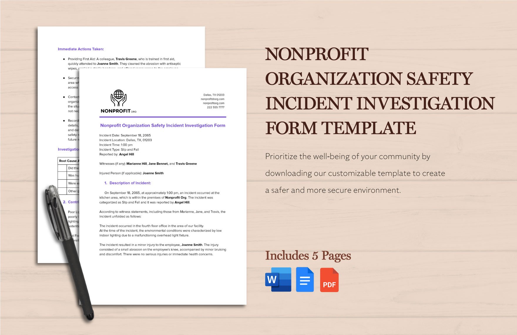 Nonprofit Organization Safety Incident Investigation Form Template