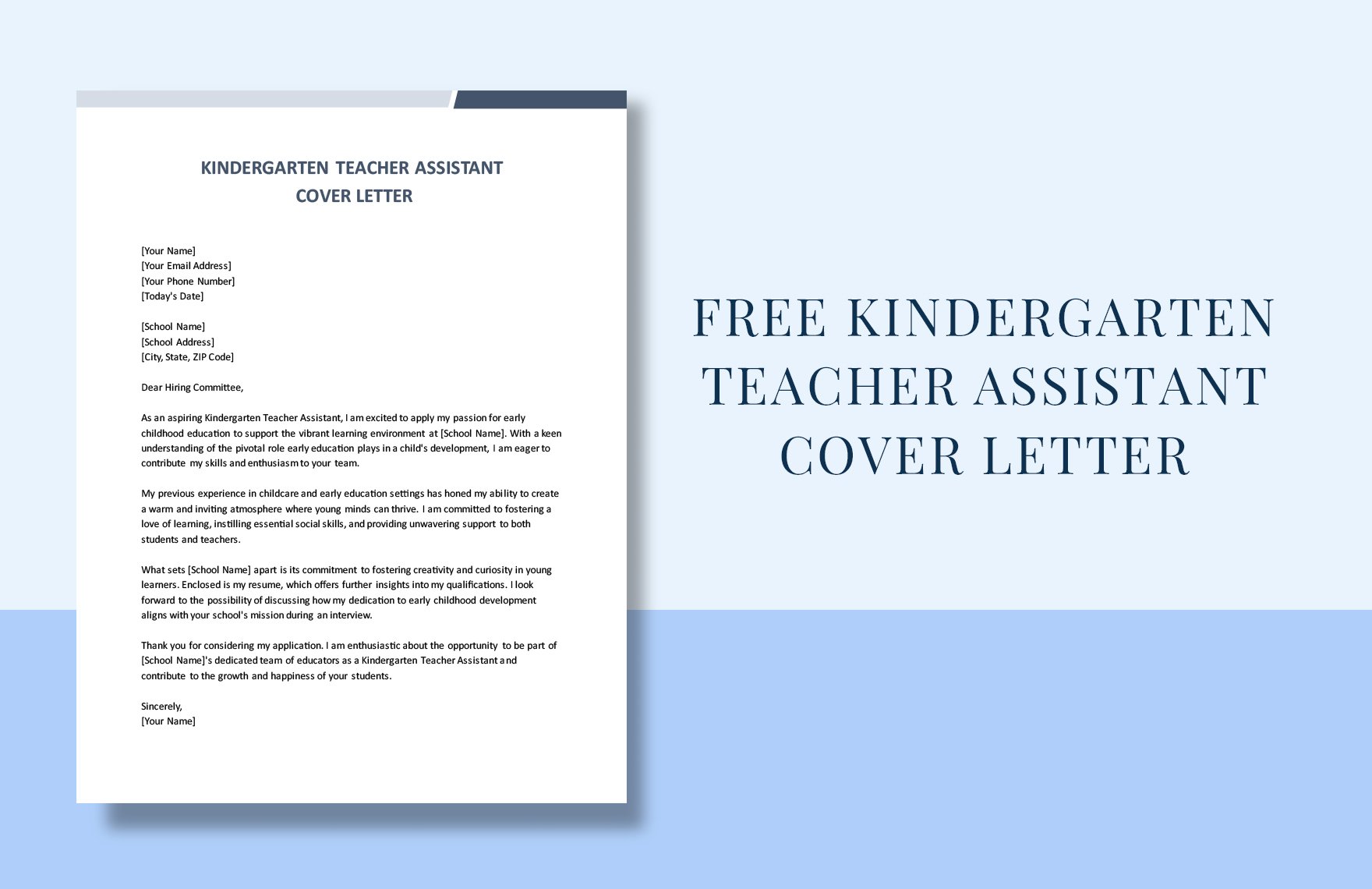 Kindergarten Teacher Assistant Cover Letter in Word, Google Docs, PDF