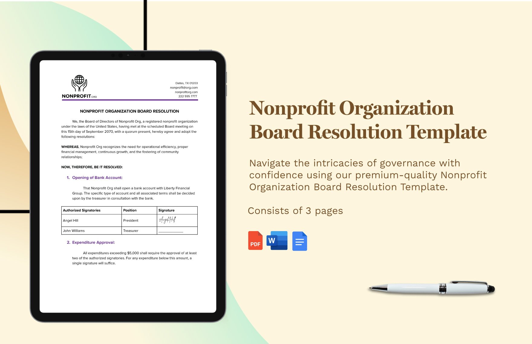 Nonprofit Organization Board Resolution Template