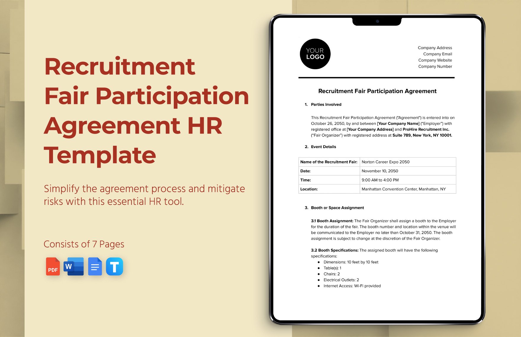 Recruitment Fair Participation Agreement HR Template in Word, Google Docs, PDF