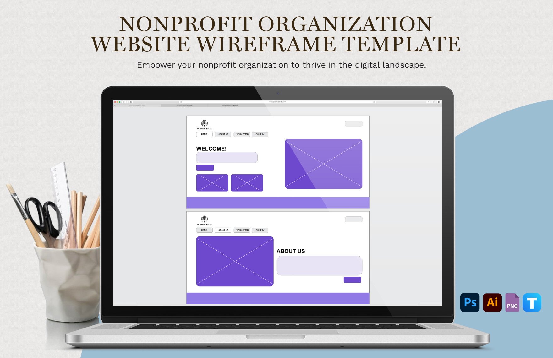 Nonprofit Organization Website Wireframes Template in Illustrator, PSD, PNG