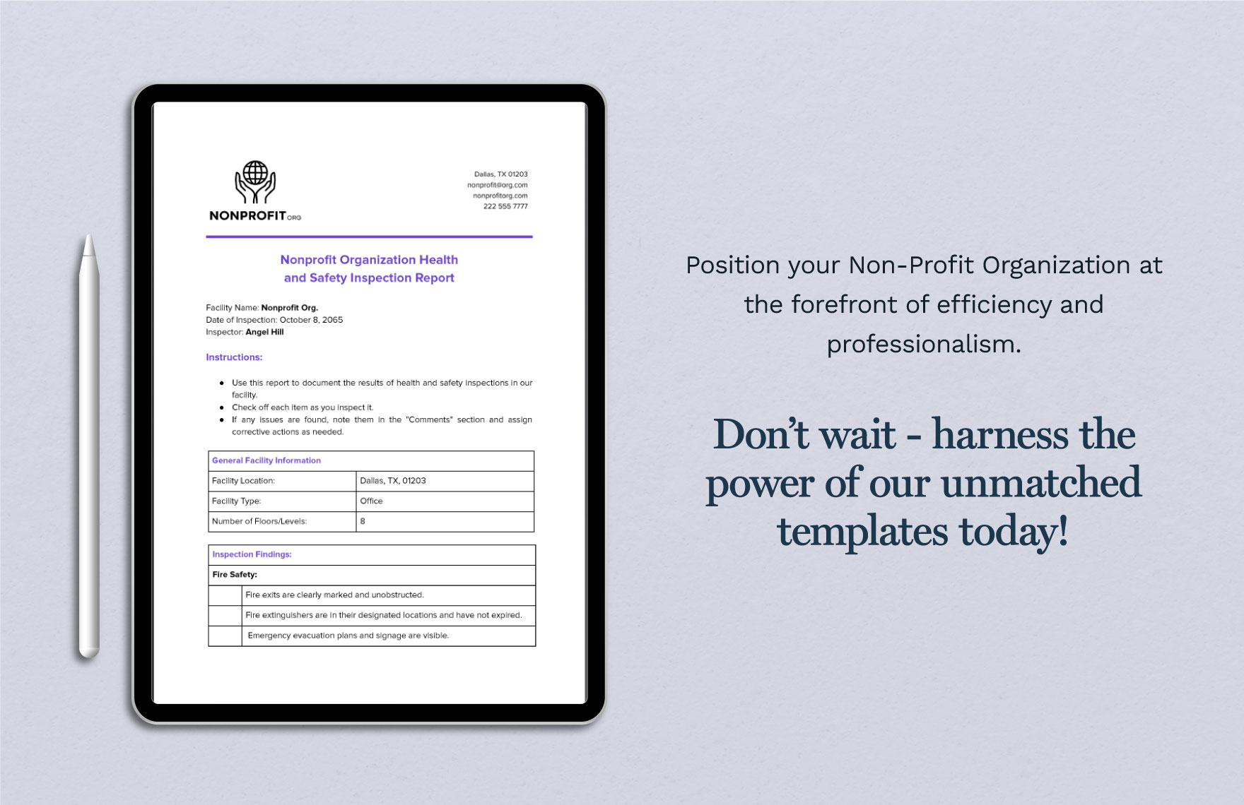 Nonprofit Organization Health and Safety Inspection Report Template