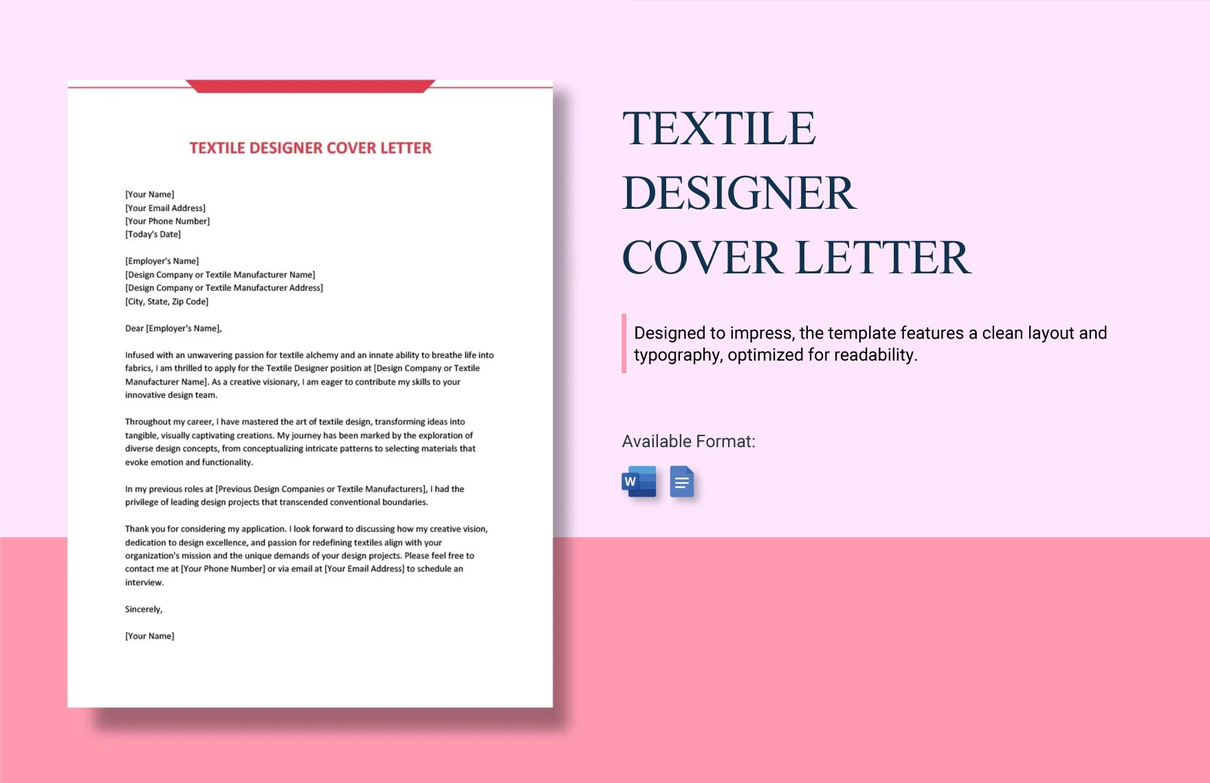 Free Textile Designer Cover Letter in Word, Google Docs