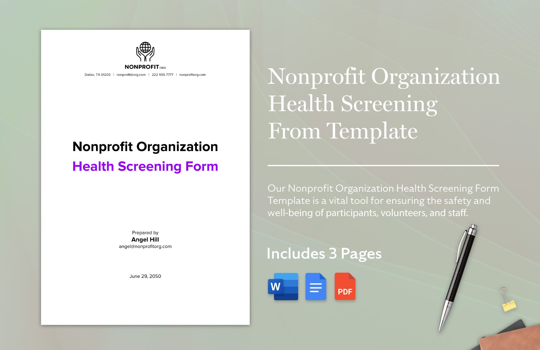 Nonprofit Organization Health Screening Form Template