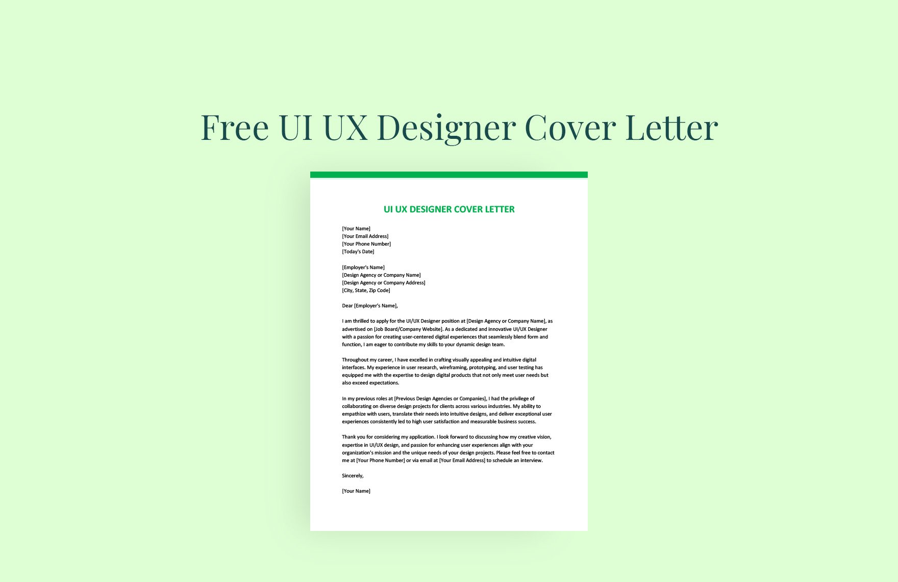 UI UX Designer Cover Letter