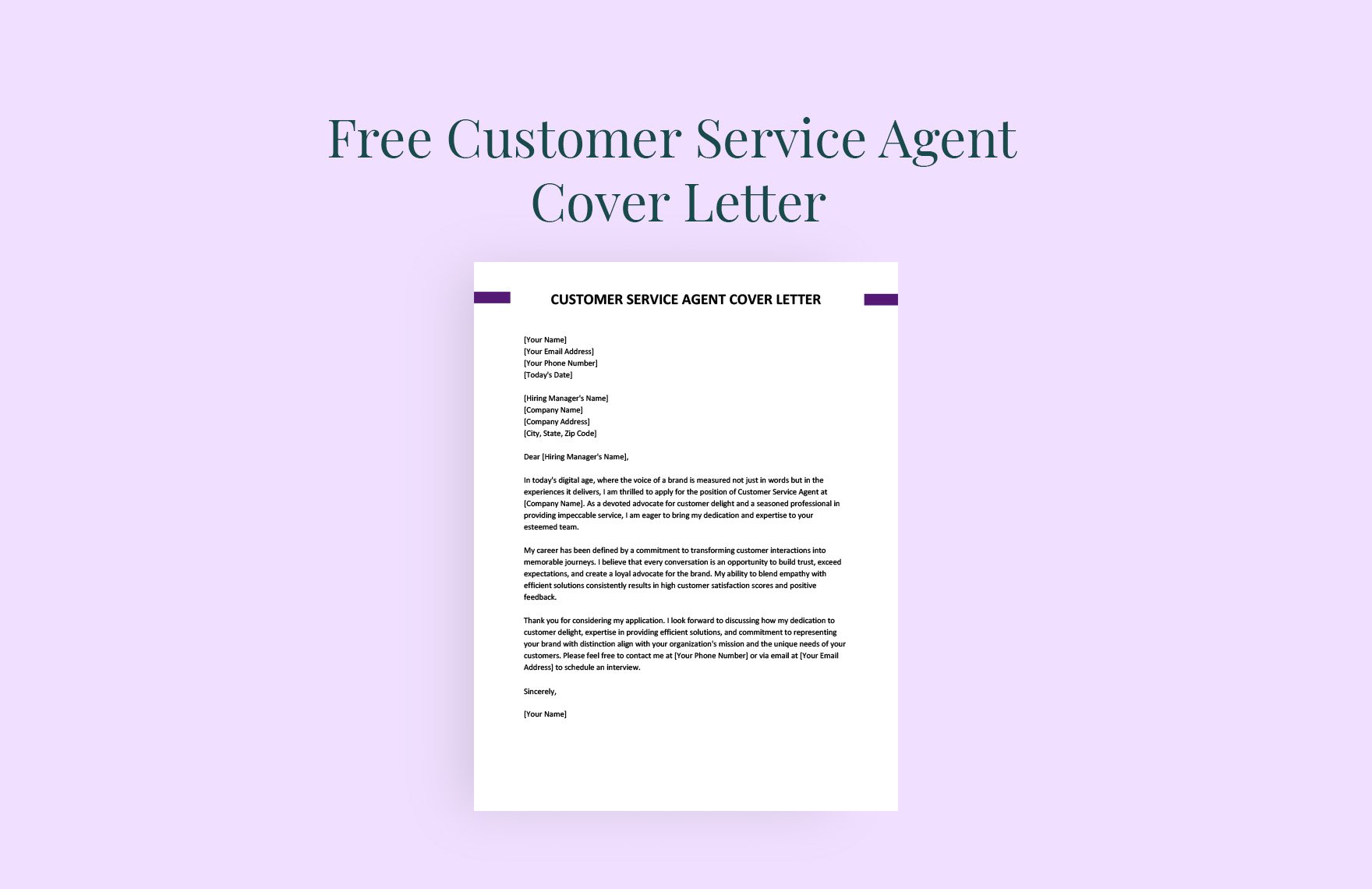 Customer Service Agent Cover Letter