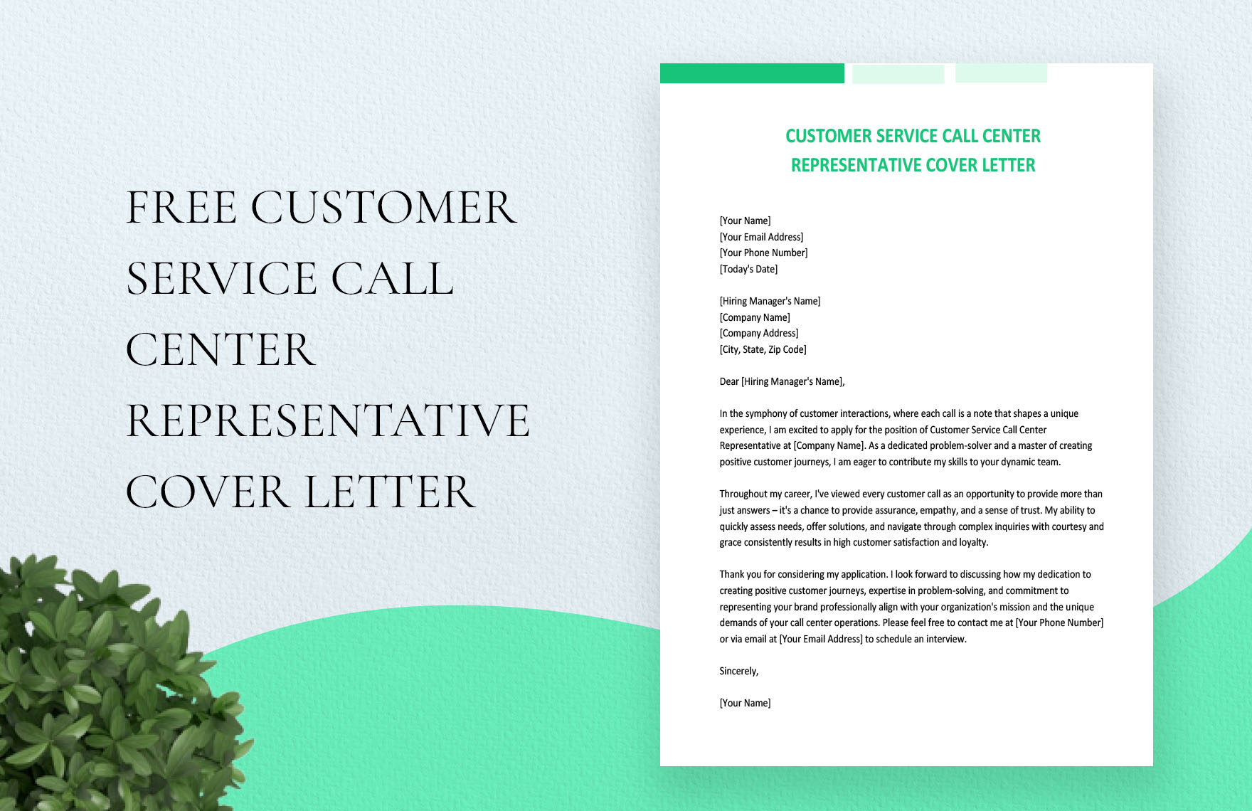 Customer Service Call Center Representative Cover Letter