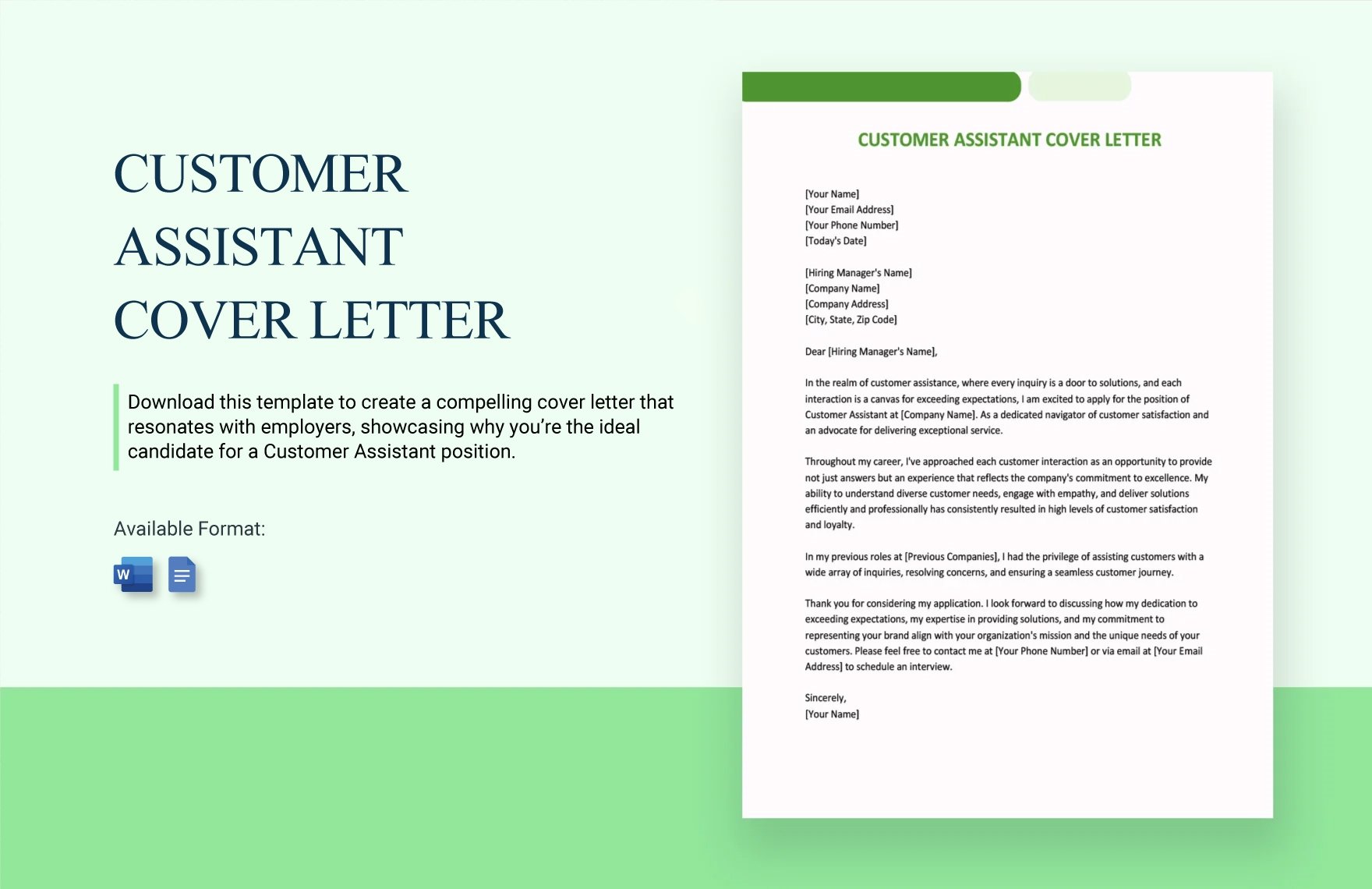Customer Assistant Cover Letter in Word, Google Docs