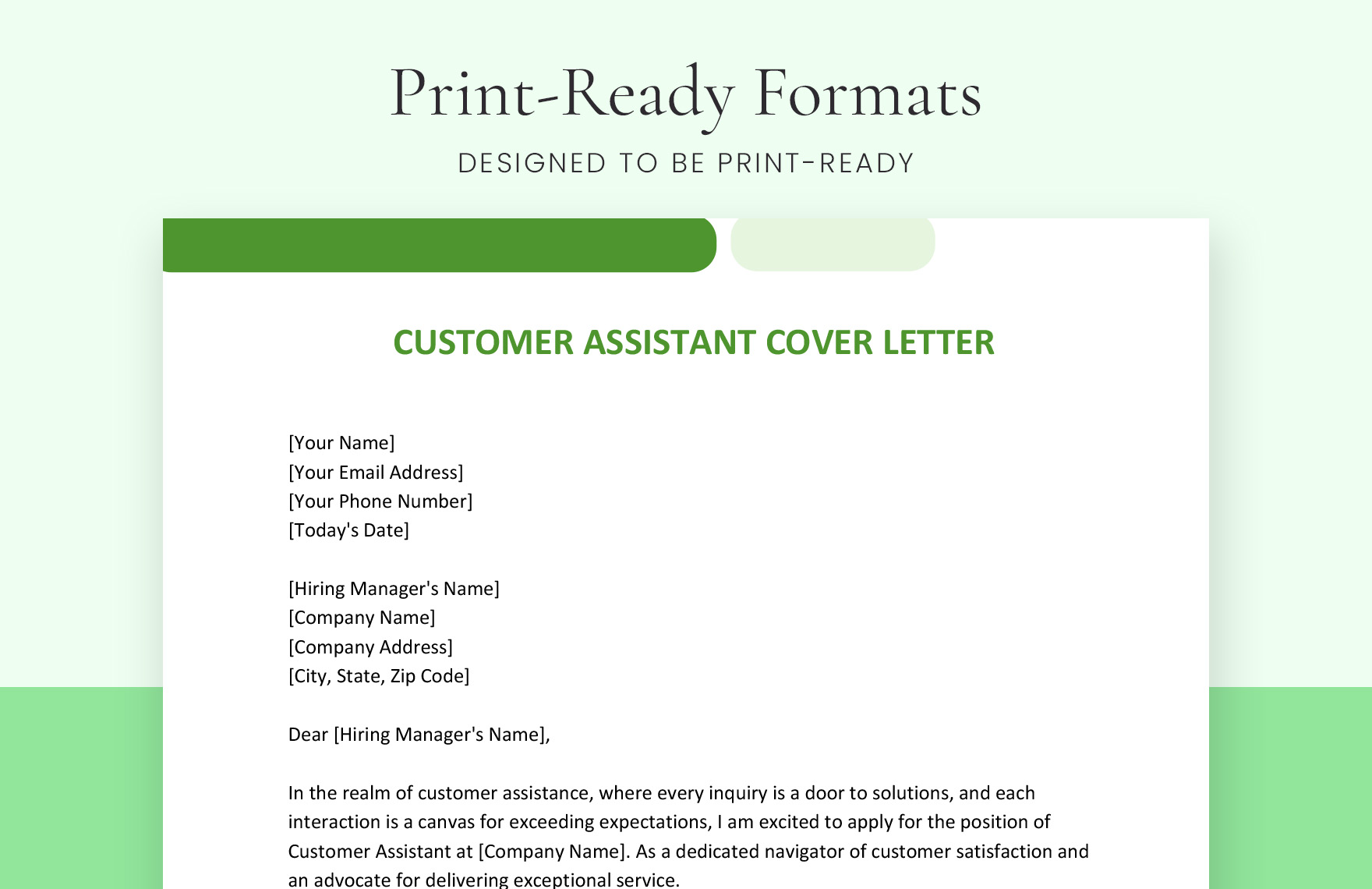 Customer Assistant Cover Letter