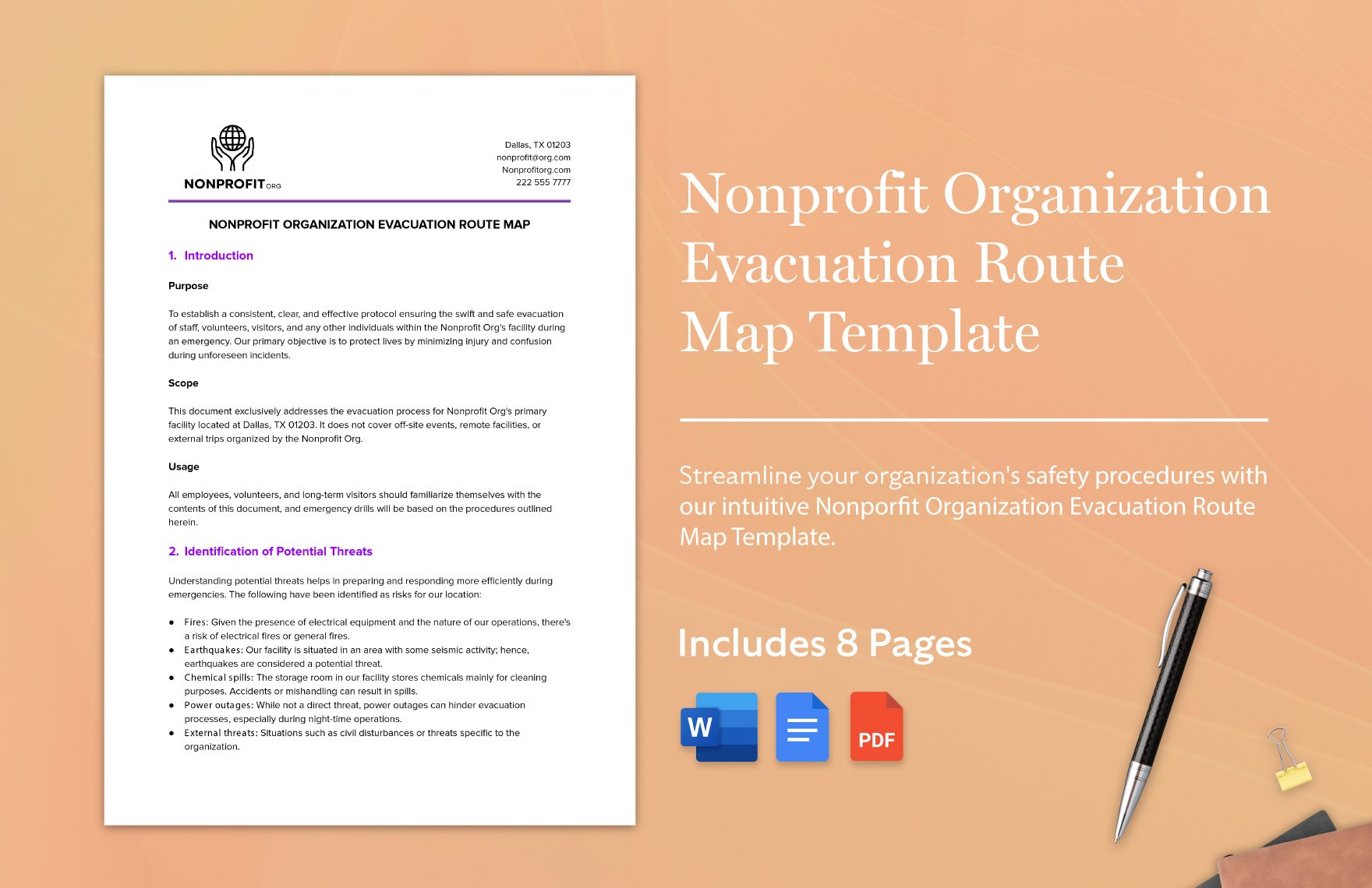 Nonprofit Organization Evacuation Route Map Template in Word, Google Docs, PDF