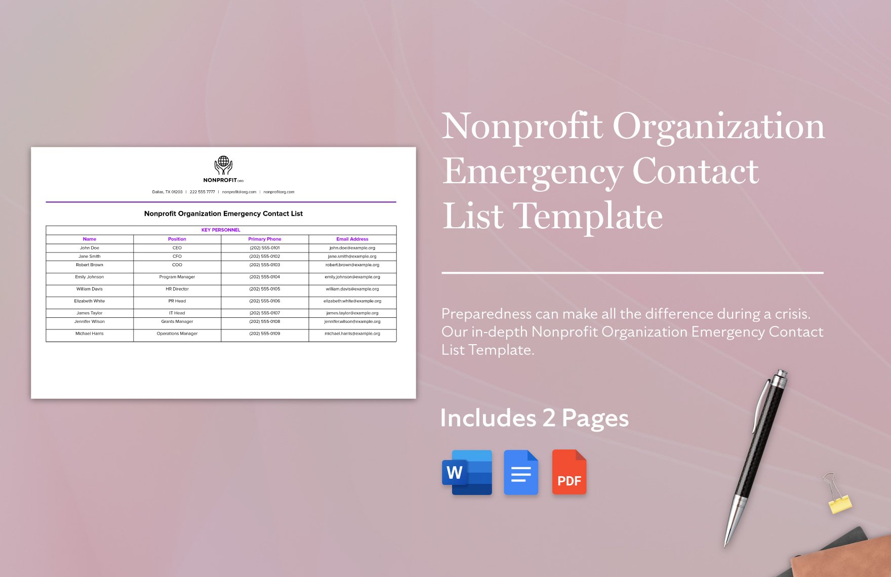Nonprofit Organization Emergency Contact List Template