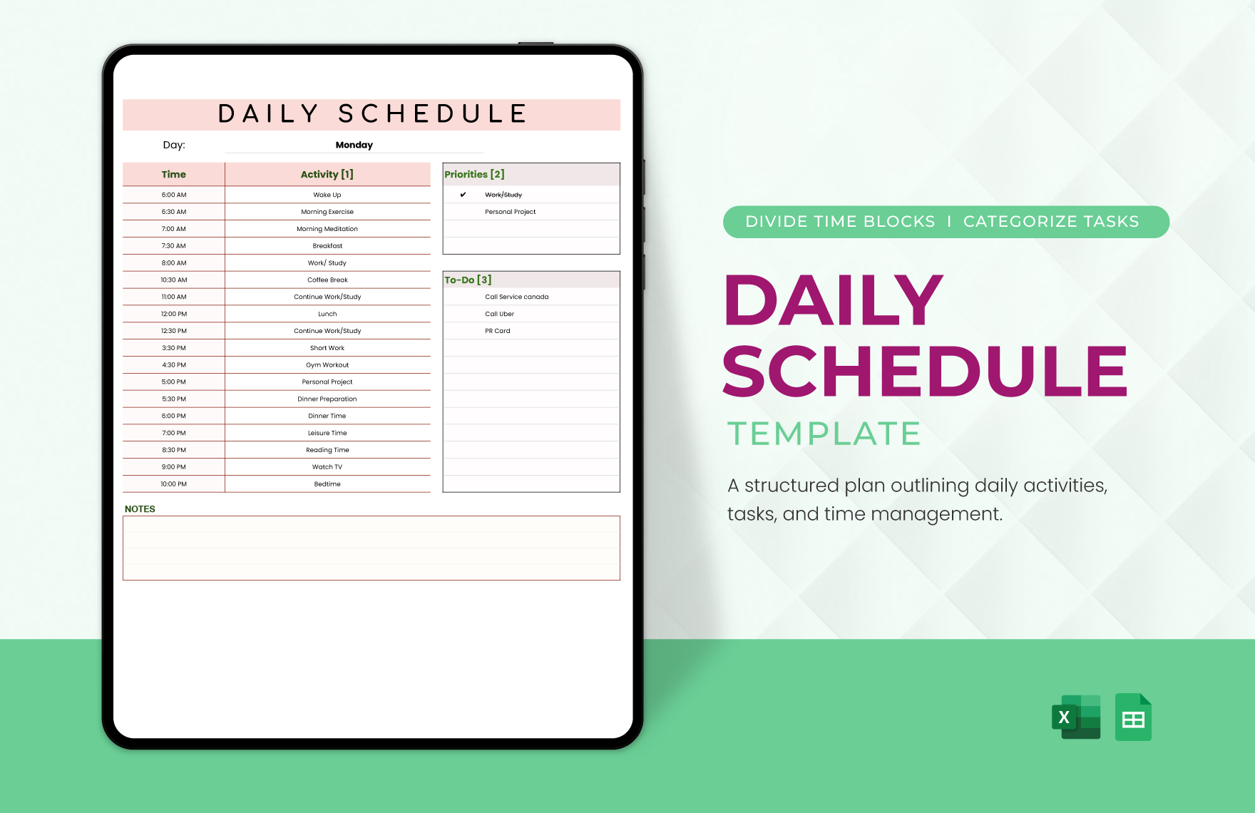 Editable Daily Schedule Templates In Excel To Download