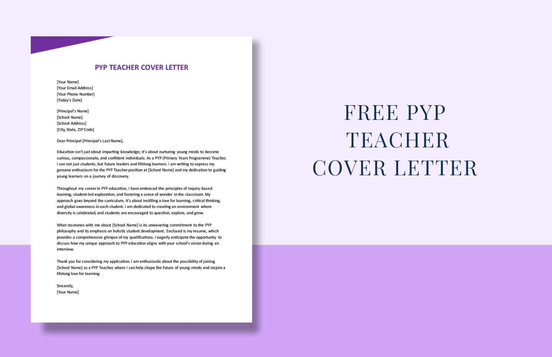 PYP Teacher Cover Letter