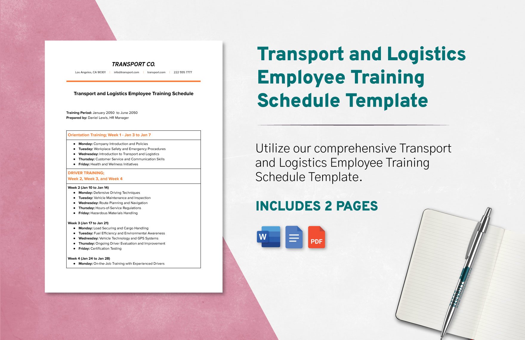 Transport and Logistics Employee Training Schedule Template