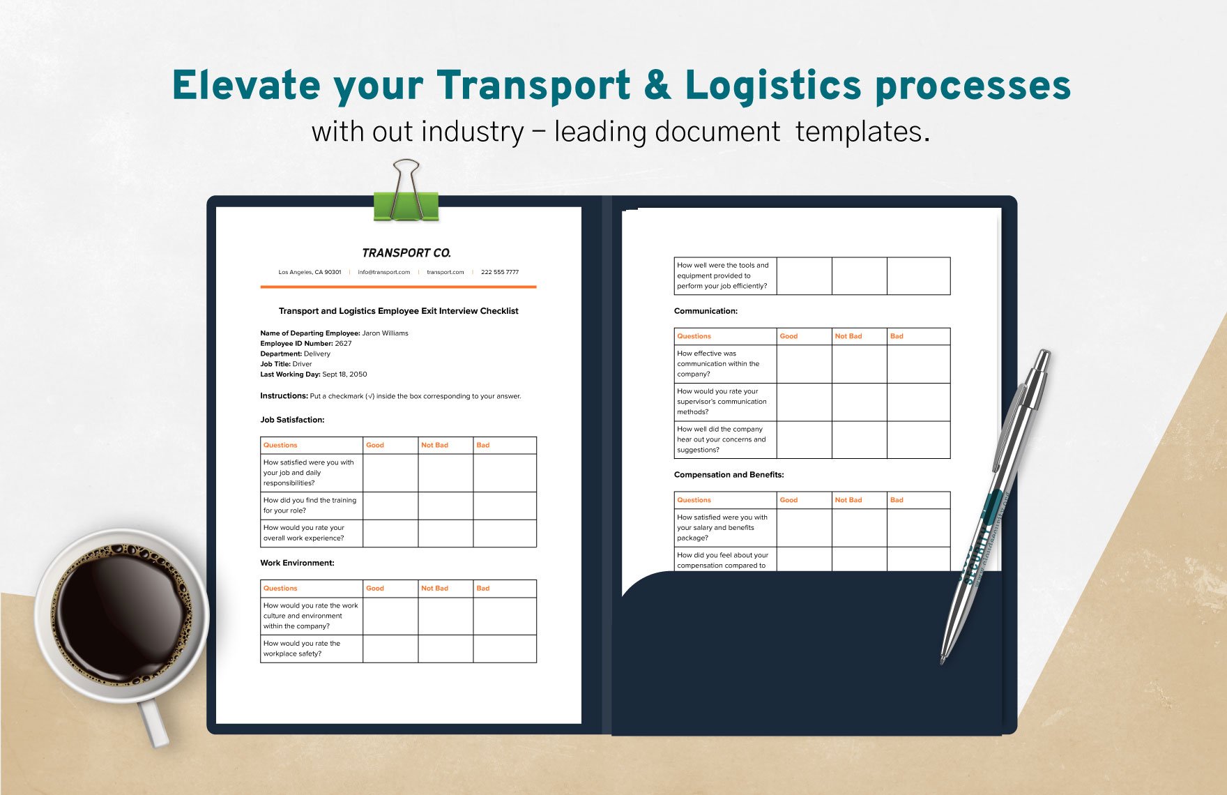 Transport and Logistics Employee Exit Interview Checklist Template