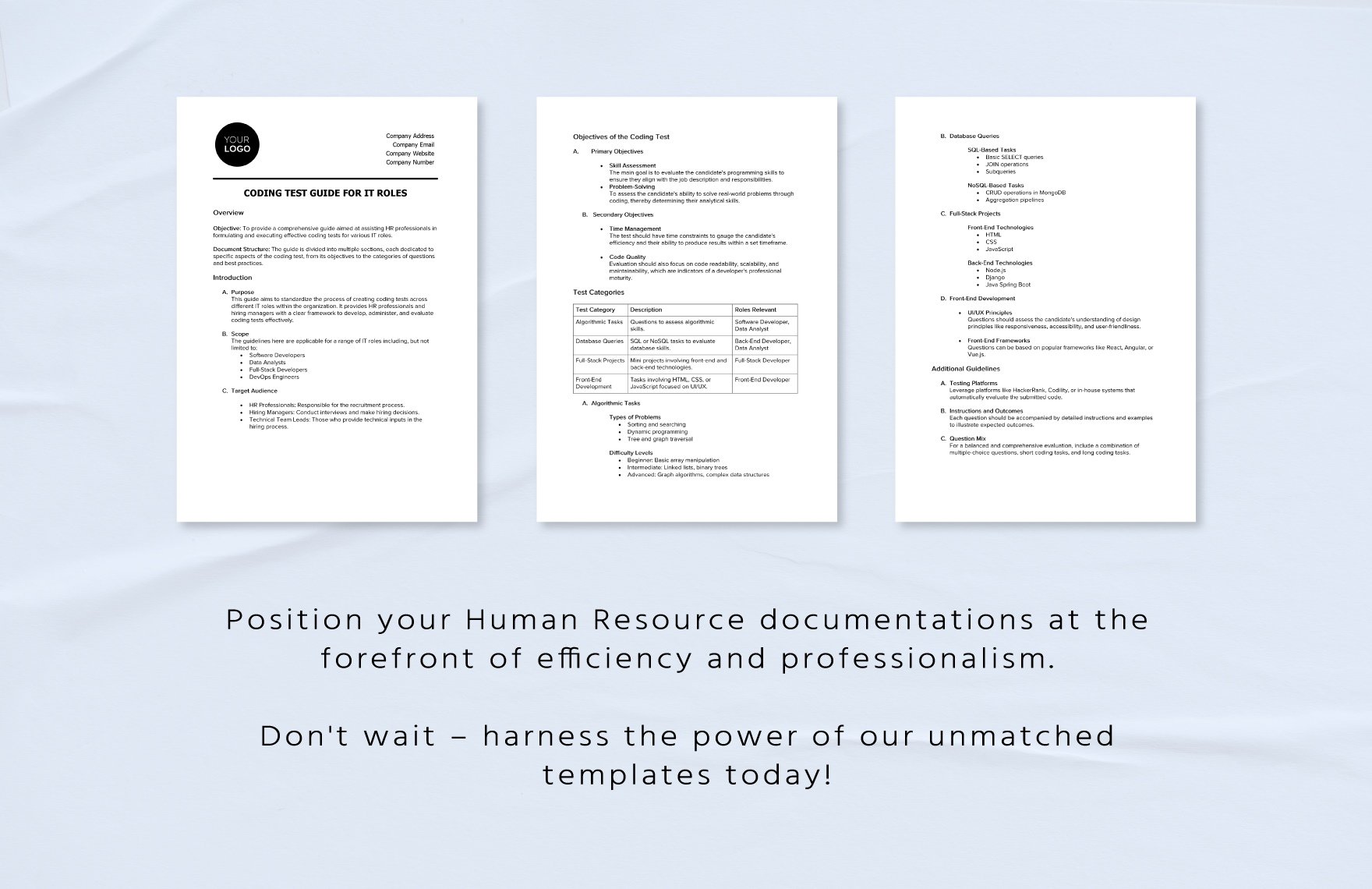 Coding Test Guide for IT Roles HR Template