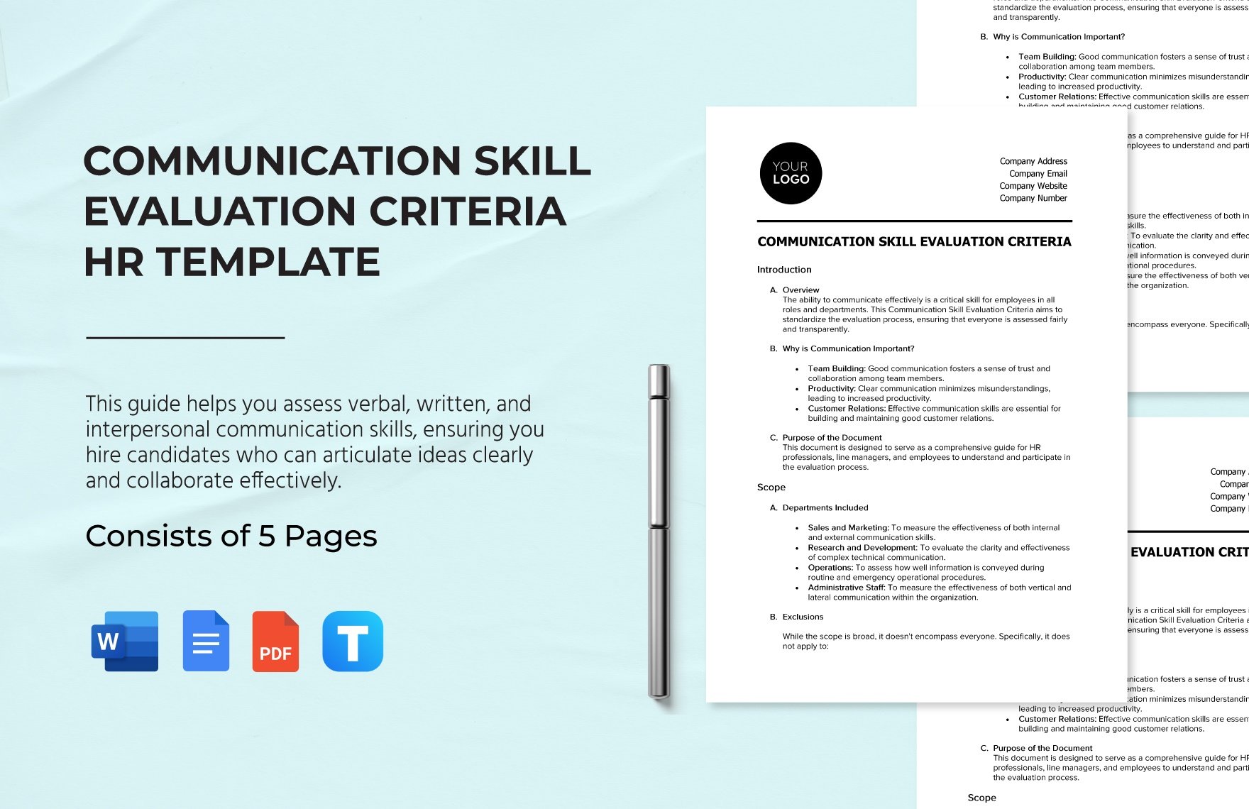 Communication Skill Evaluation Criteria HR Template in Word, Google Docs, PDF