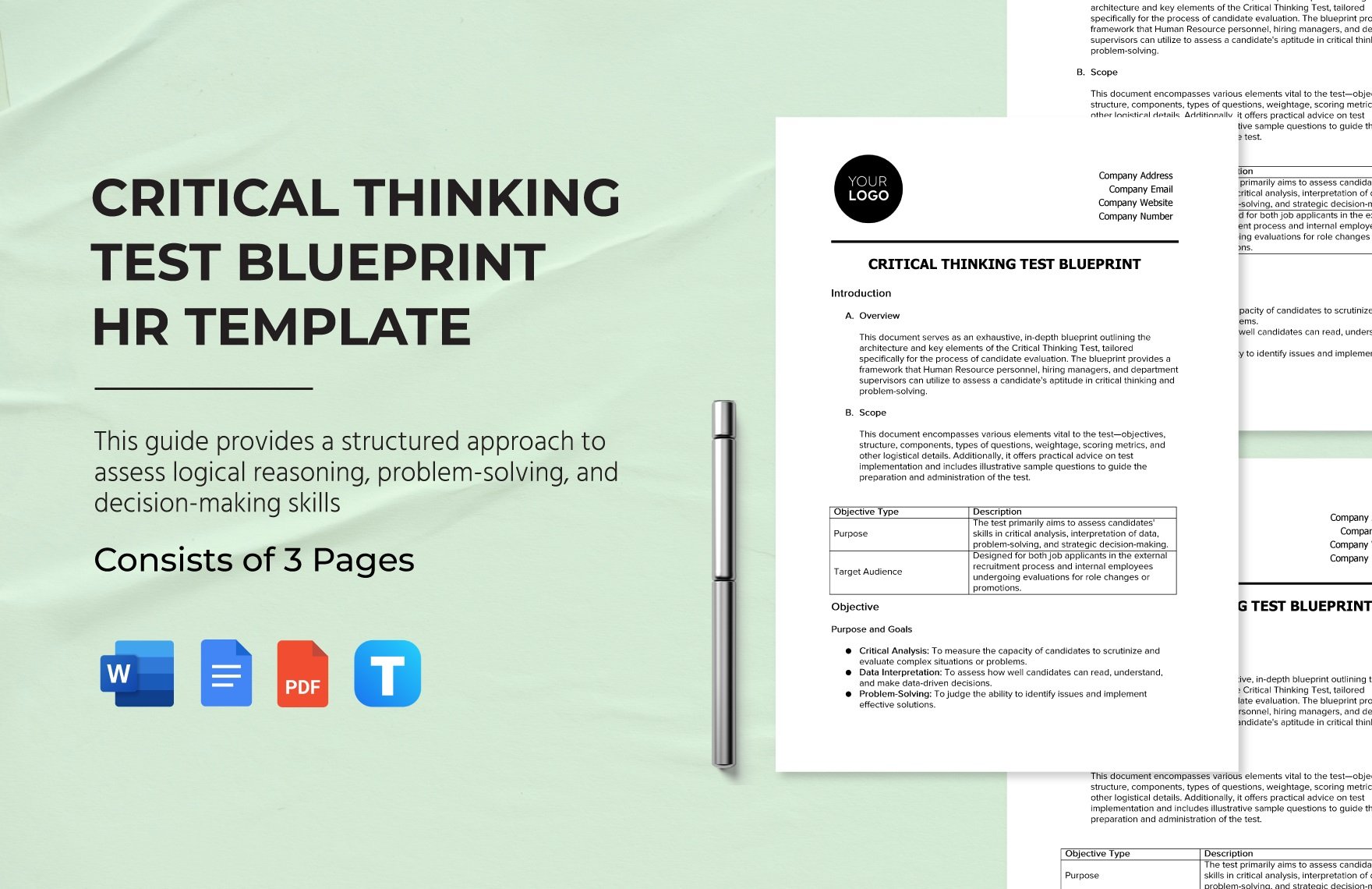 Critical Thinking Test Blueprint HR Template in Word, Google Docs, PDF