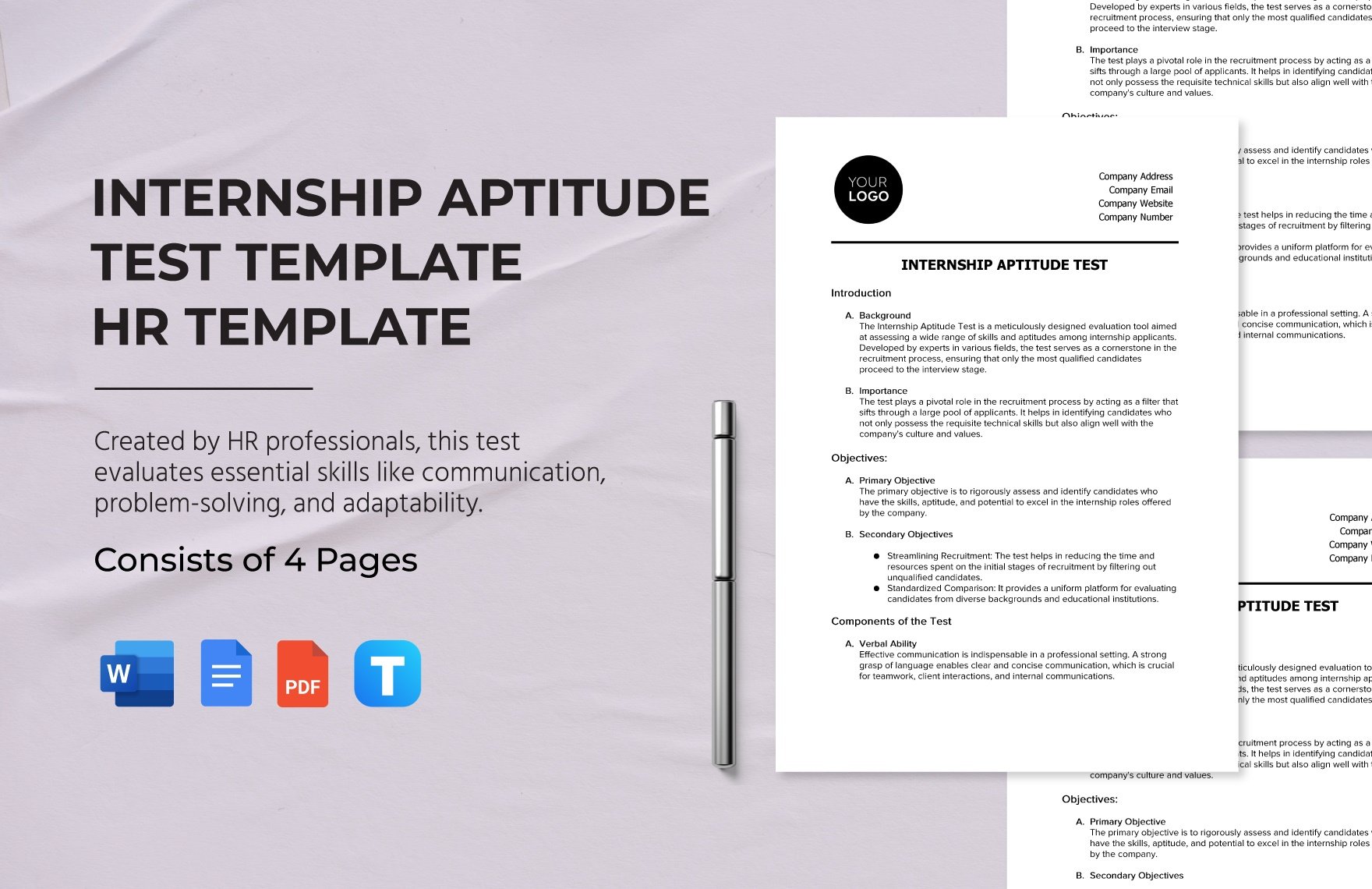 Internship Aptitude Test Template HR Template
