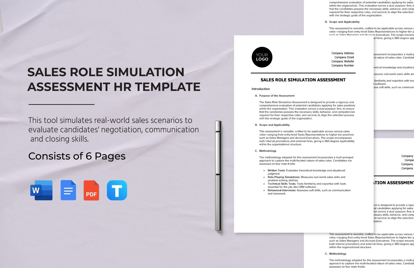Sales Role Simulation Assessment HR Template in Word, Google Docs, PDF