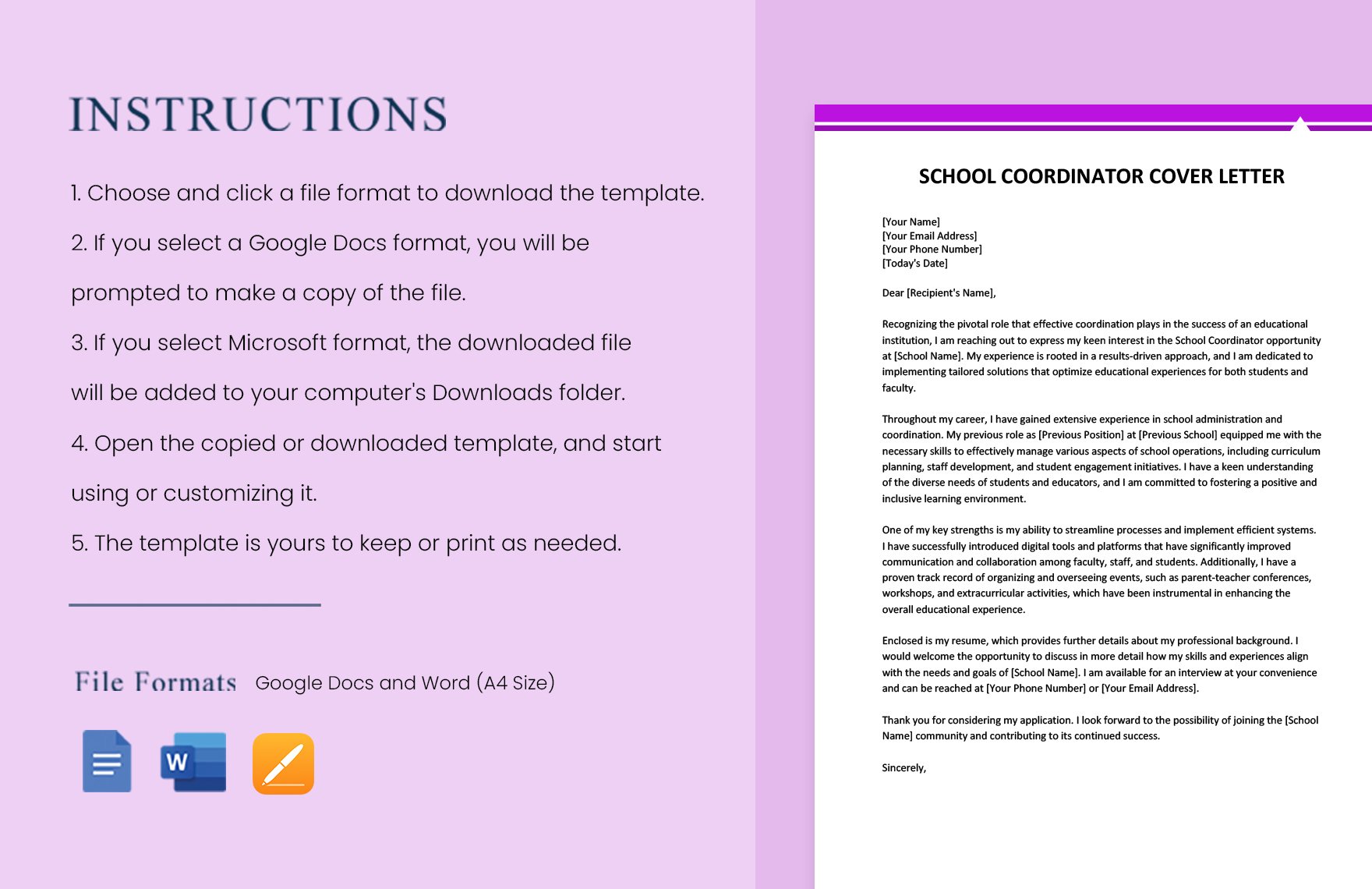School Coordinator Cover Letter