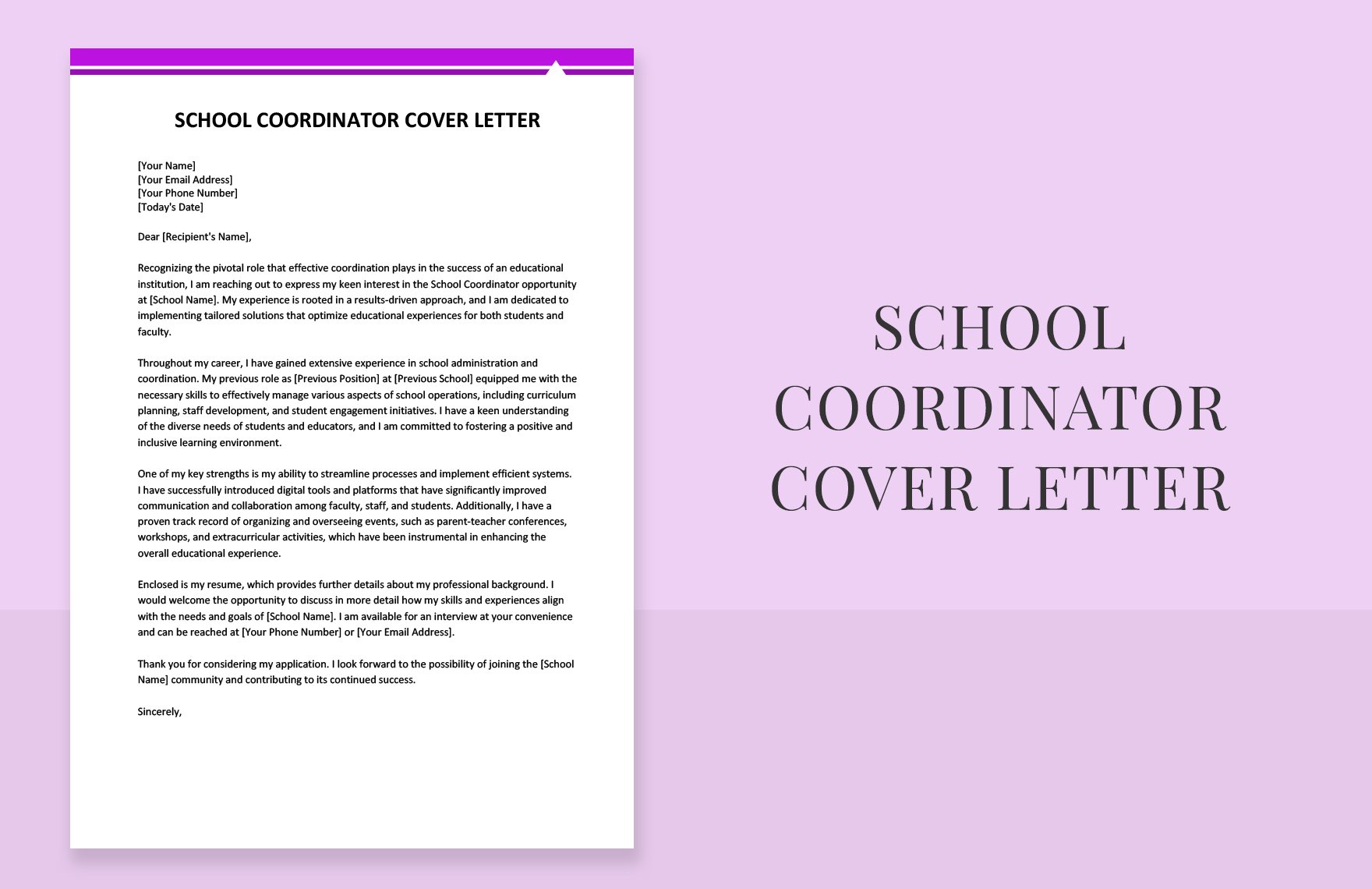 School Coordinator Cover Letter in Word, Google Docs