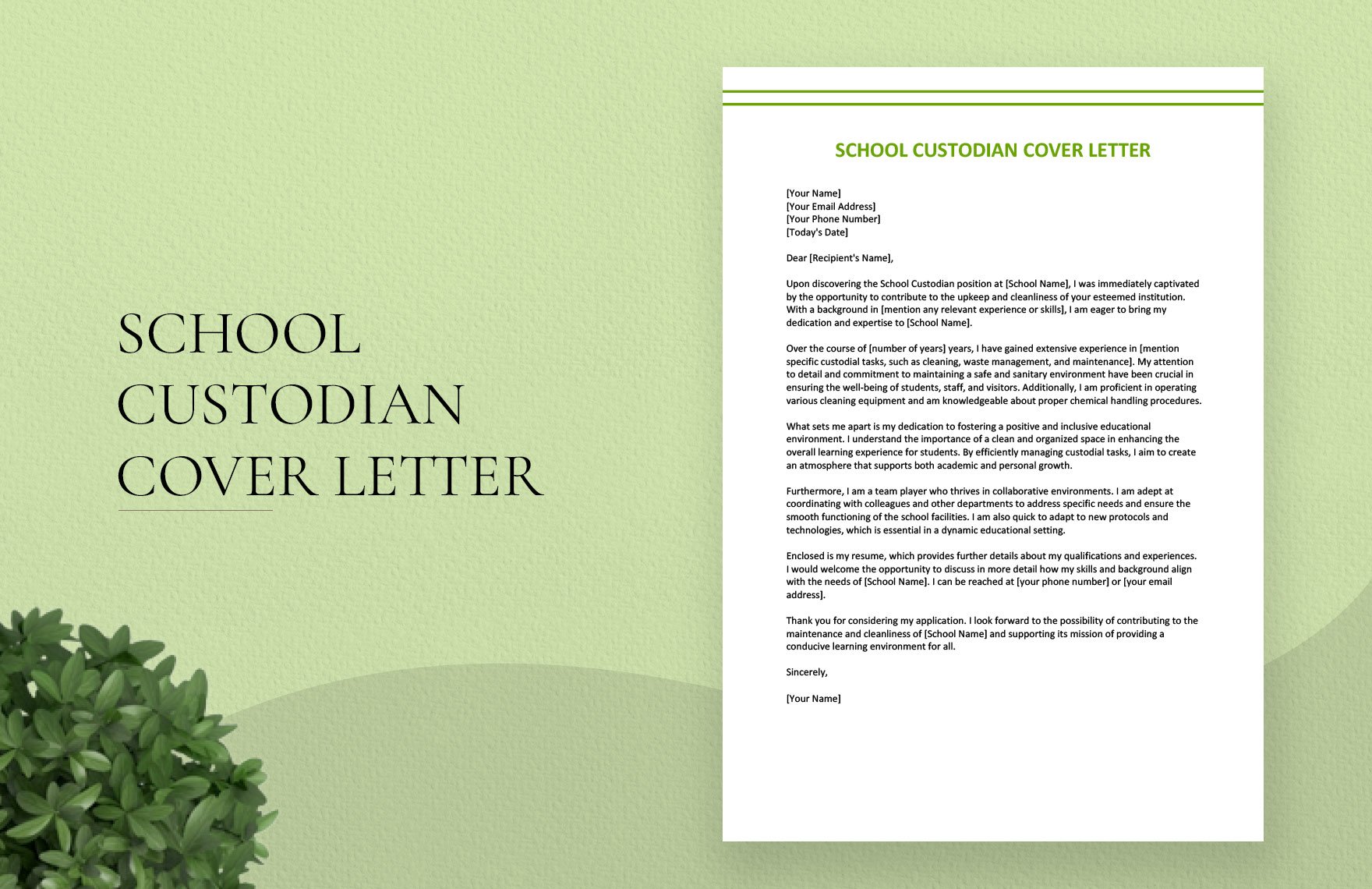 School Custodian Cover Letter in Word, Google Docs