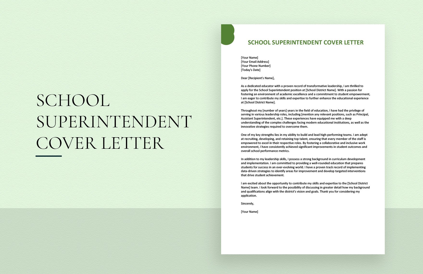 School Superintendent Cover Letter in Word, Google Docs