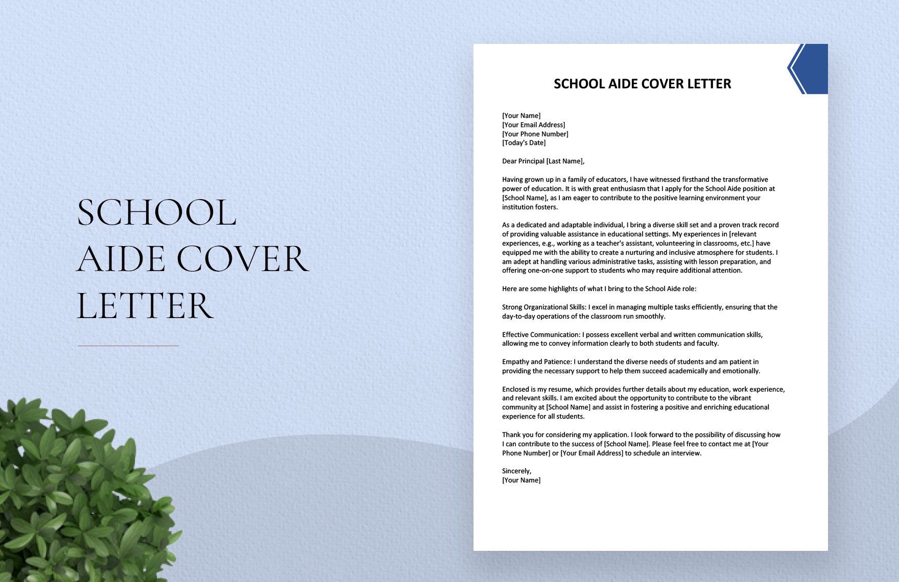 School Aide Cover Letter in Word, Google Docs