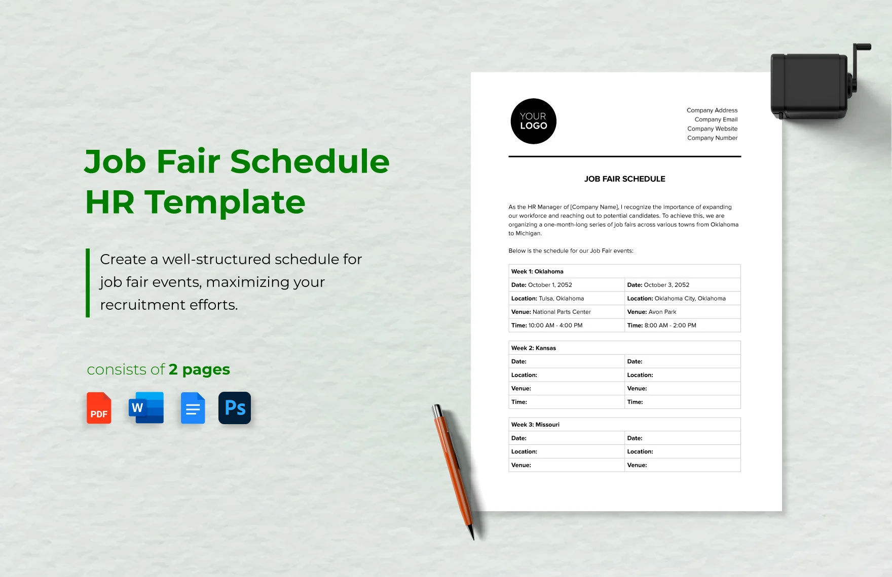 Job Fair Schedule HR Template in Word, PDF, Google Docs, PSD - Download | Template.net