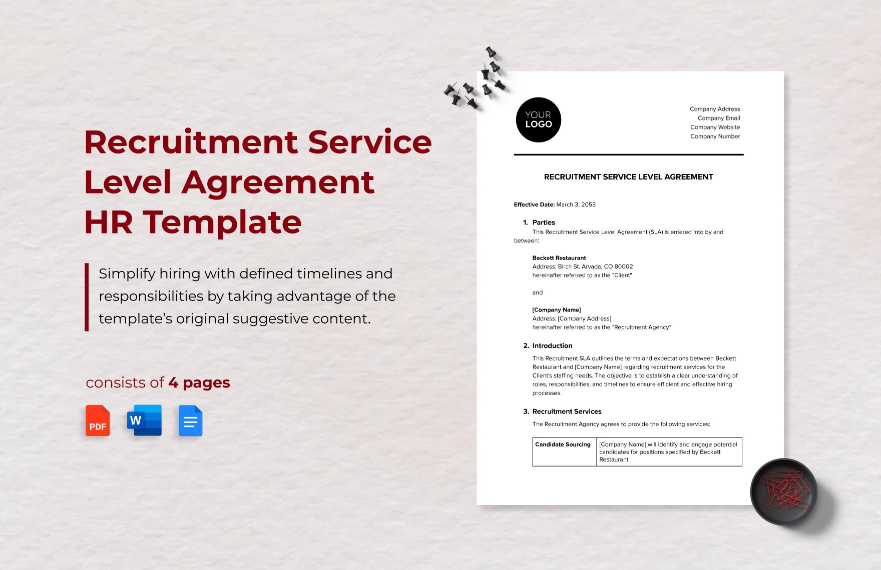 Recruitment Service Level Agreement HR Template