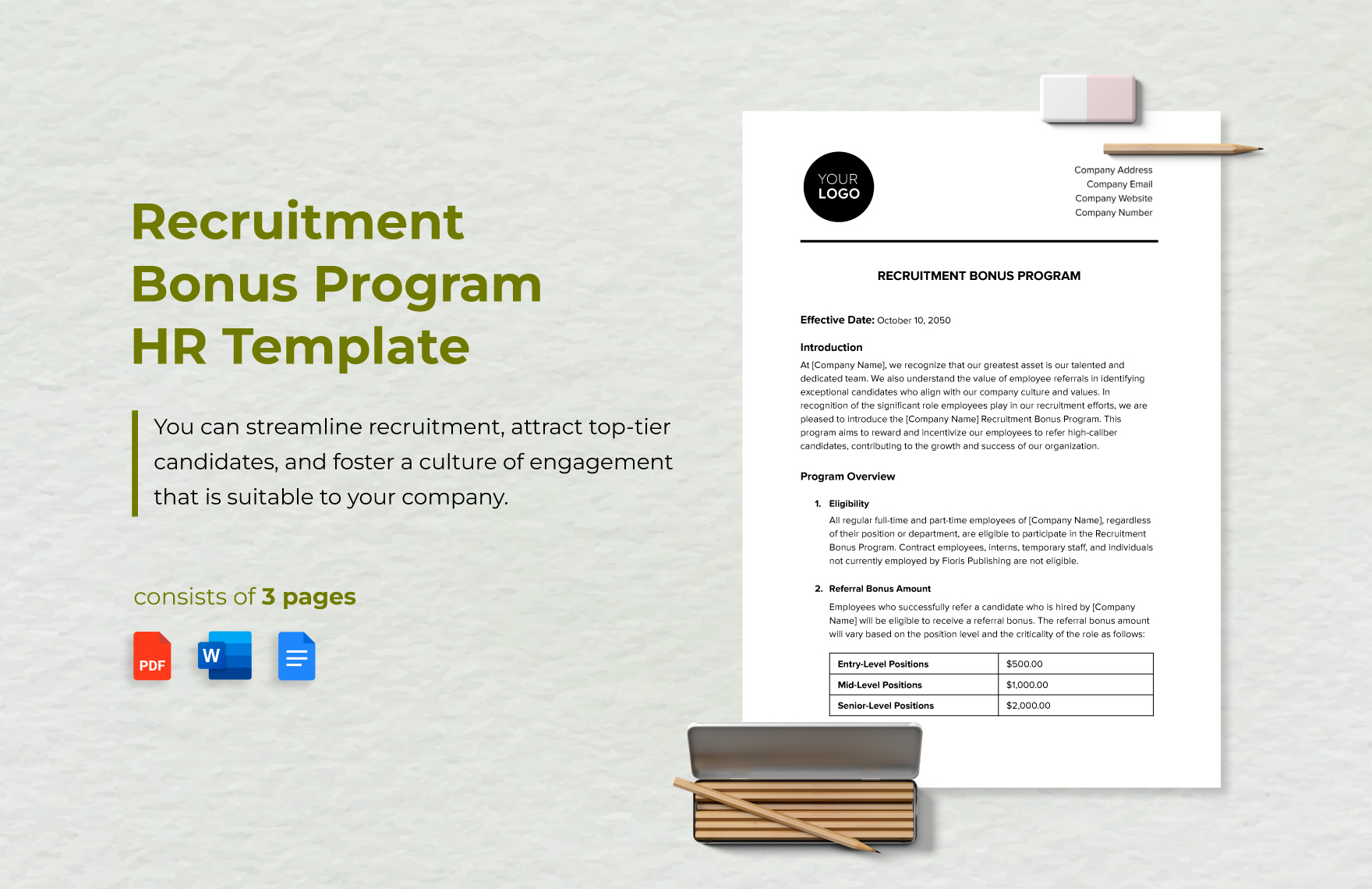 Recruitment Bonus Program HR Template in Word, Google Docs, PDF