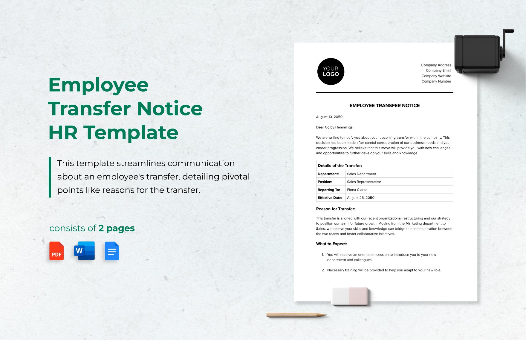 Employee Transfer Notice HR Template in Word, Google Docs, PDF