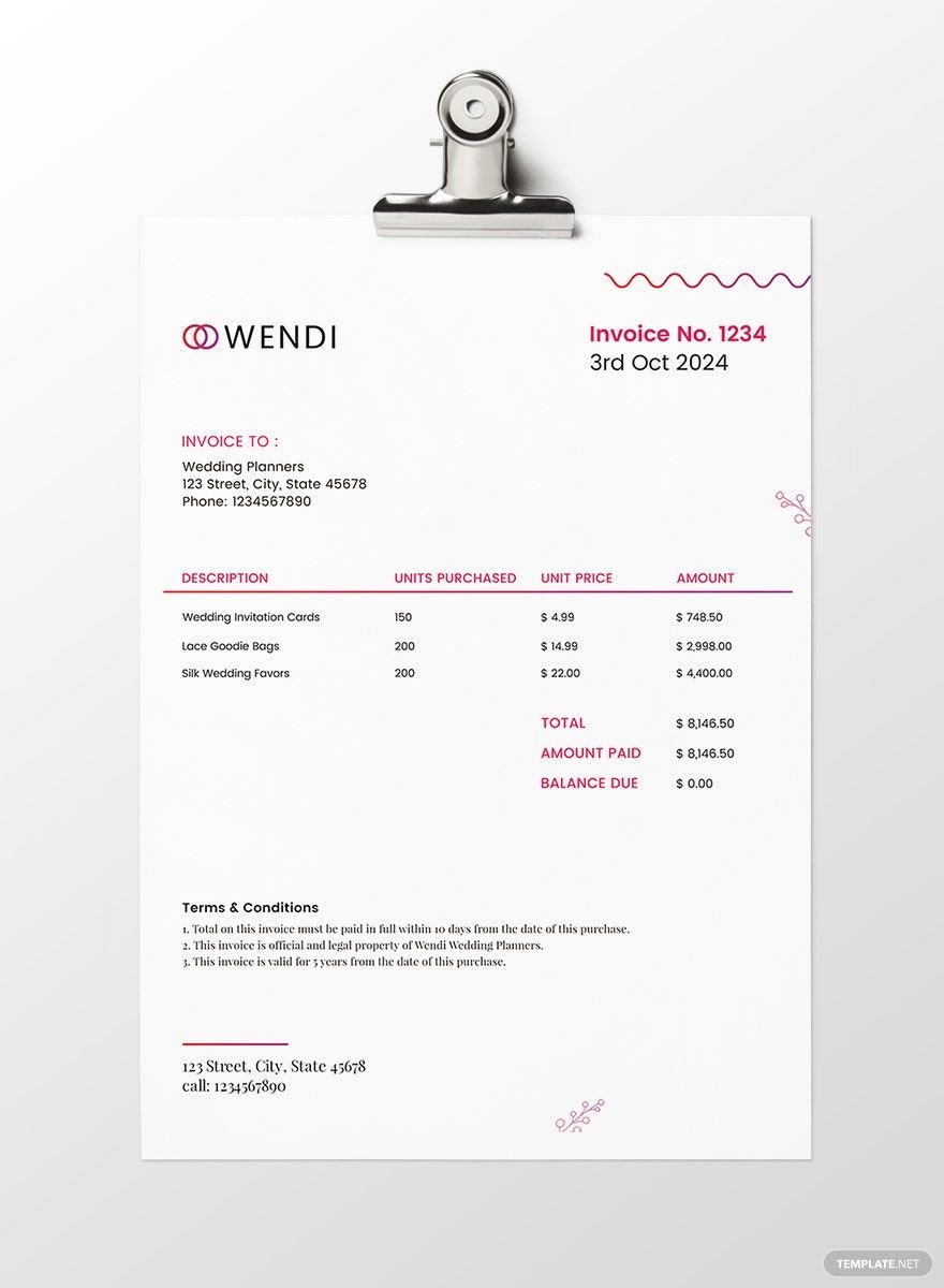 Wedding Planners Invoice Template
