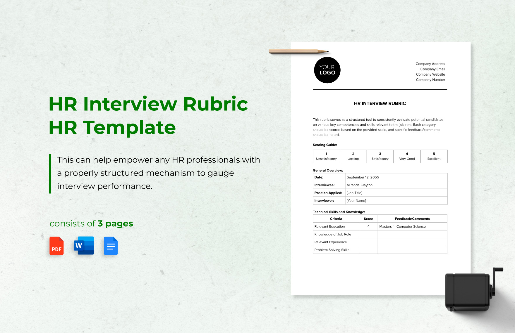 HR Interview Rubric Template in Word, Google Docs, PDF