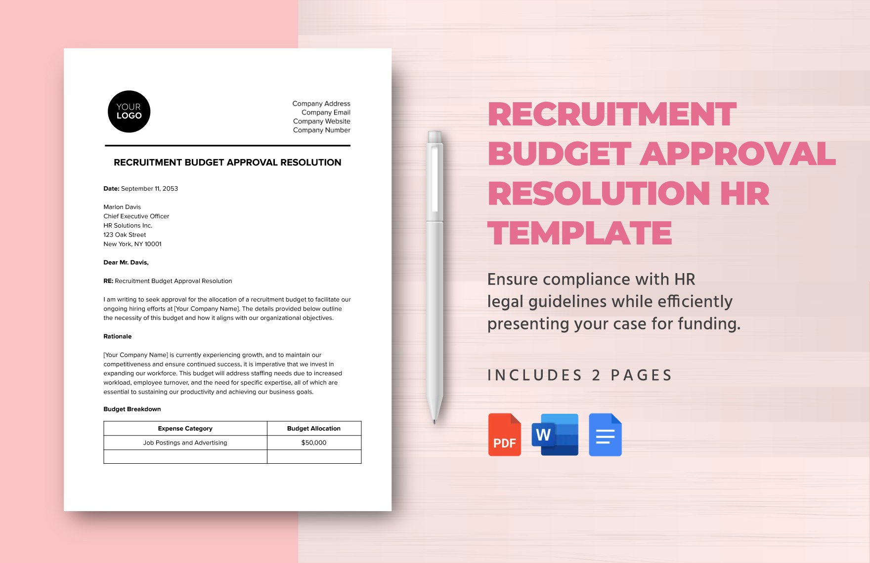 Recruitment Budget Approval Resolution HR Template