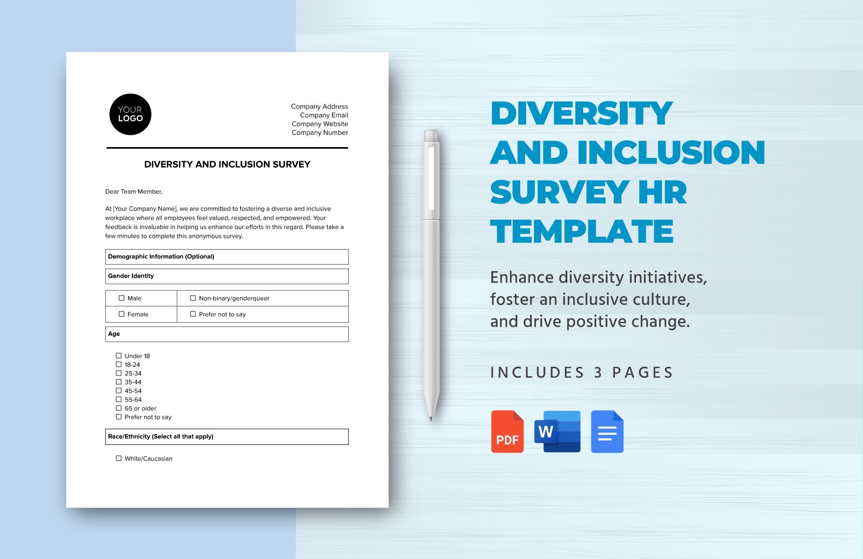 Diversity and Inclusion Survey HR Template in Word, Google Docs, PDF
