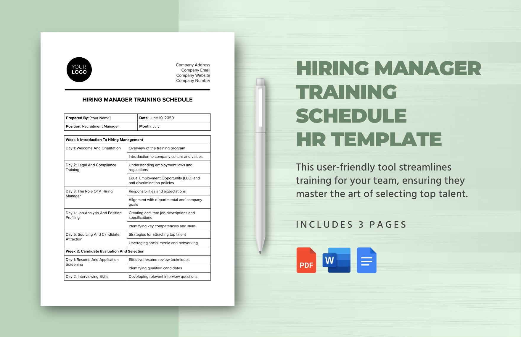 Hiring Manager Training Schedule HR Template in Word, Google Docs, PDF