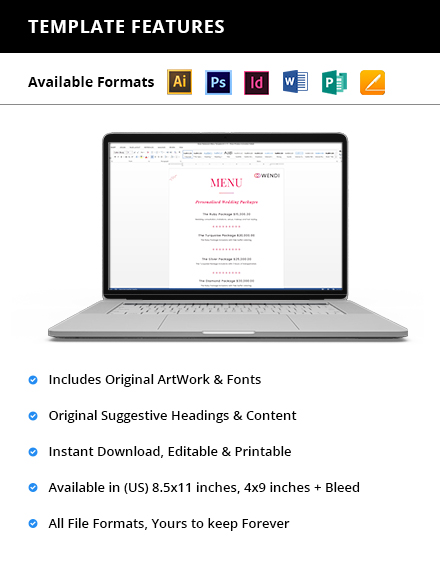Wedding Planners Menu Template Word Psd Indesign Apple