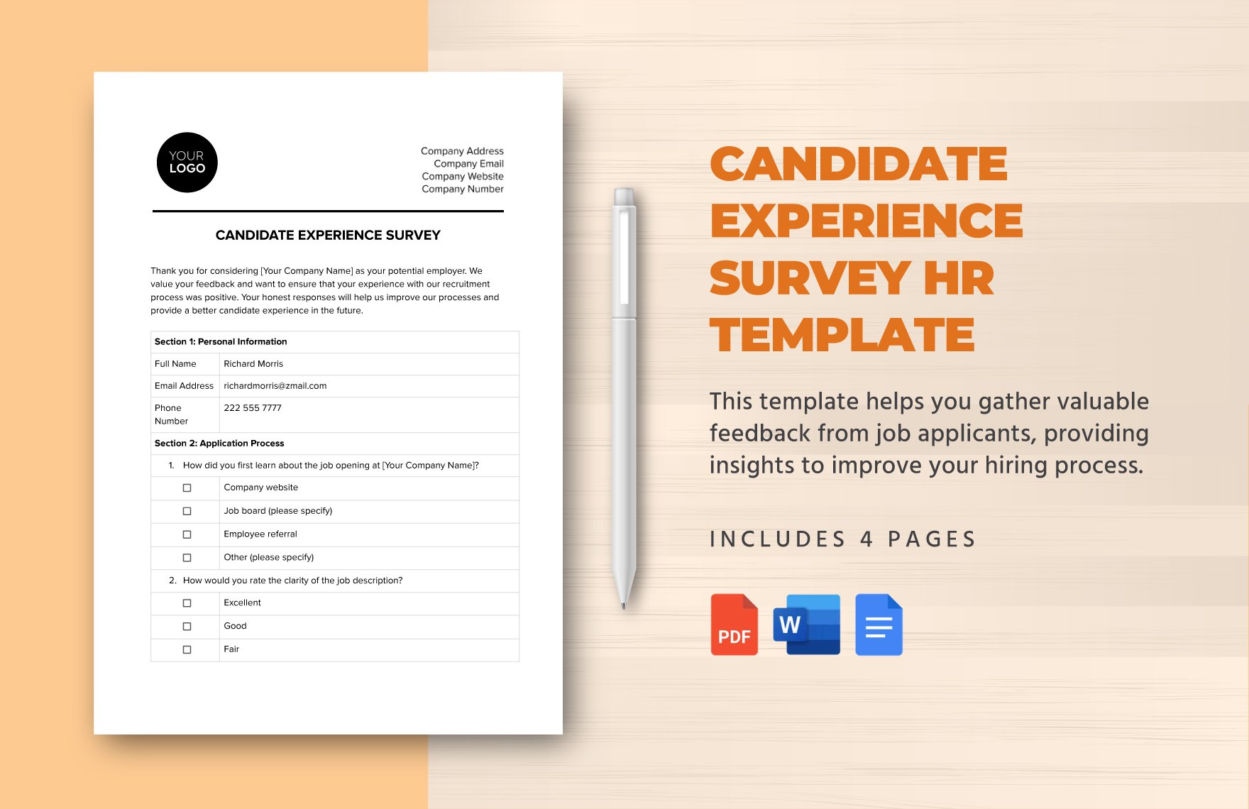 Candidate Experience Survey HR Template in Word, Google Docs, PDF