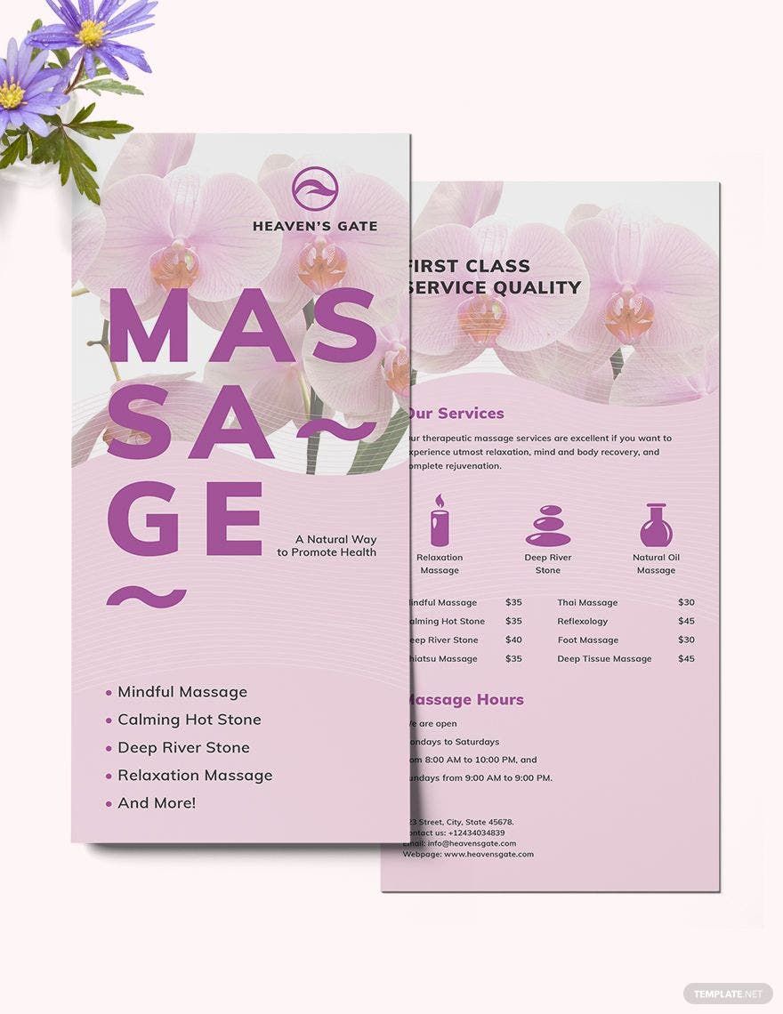 Massage DL Card Template in Word, Illustrator, PSD, Apple Pages, Publisher, InDesign